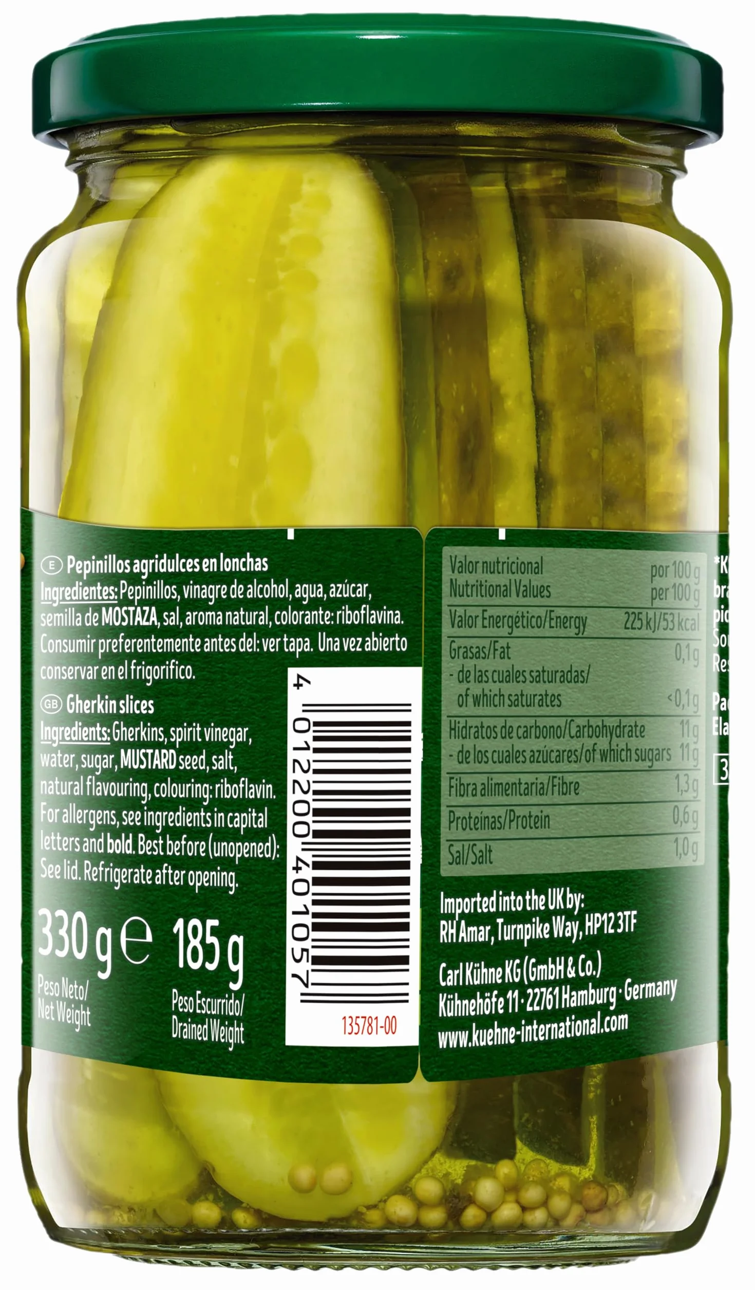 Kuhne Pepinillos en Lonchas 370g