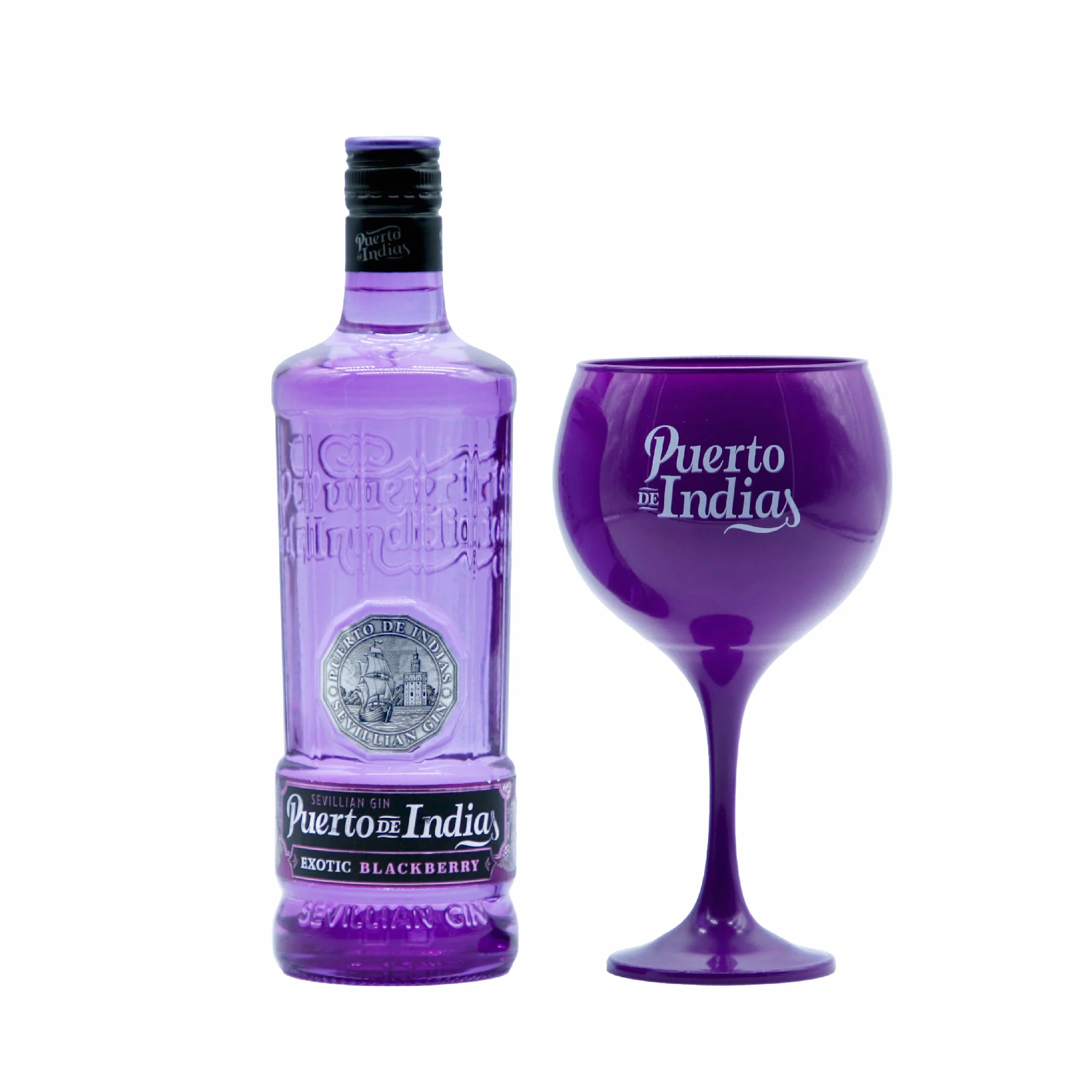 Puerto de Indias Pack Exotic Premium Gin 70 cl 37.5º + Copa de Cristal Morada