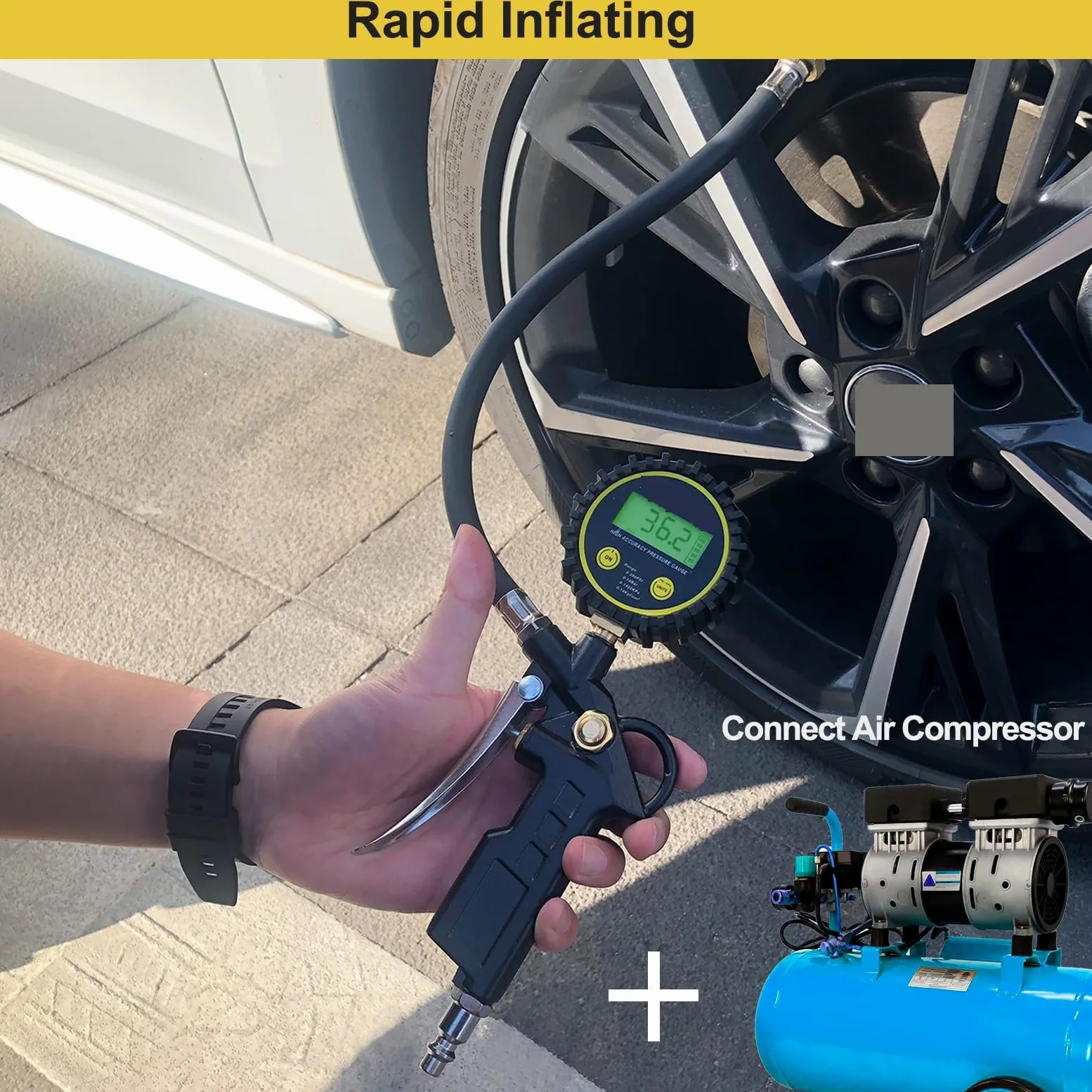 Manómetro de neumáticos Inflador De Neumáticos De Alta Resistencia, Herramienta De Aire, Inflador De Neumáticos Digital De 200 PSI, Manómetro Analógico, Accesorio De Manómetro