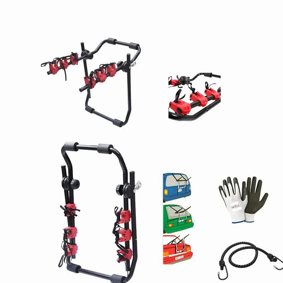 Compatible con Mercedes Viano (Rails) 5p (2003 en adelante) Portabicicletas para coche trasero universal de 3 bicicletas, soporte de acero con 6 ganchos templados, anillos de goma antiarañazos