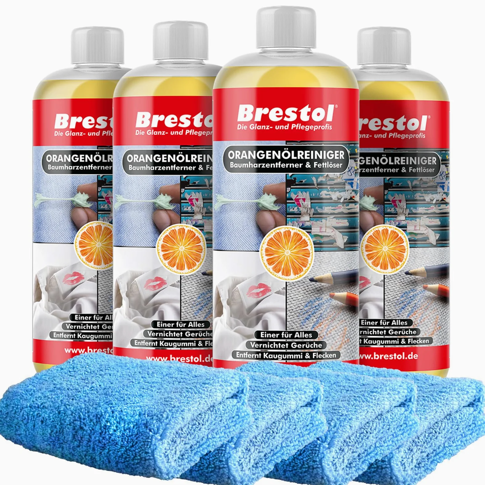 orangenölreiniger SET3 (4 x 1000 ml + accesorios) (7399) – Limpiador de Universal de grasa aceite Chicle Árbol de resina Entferner olor Neut podrá erter – Original brestol