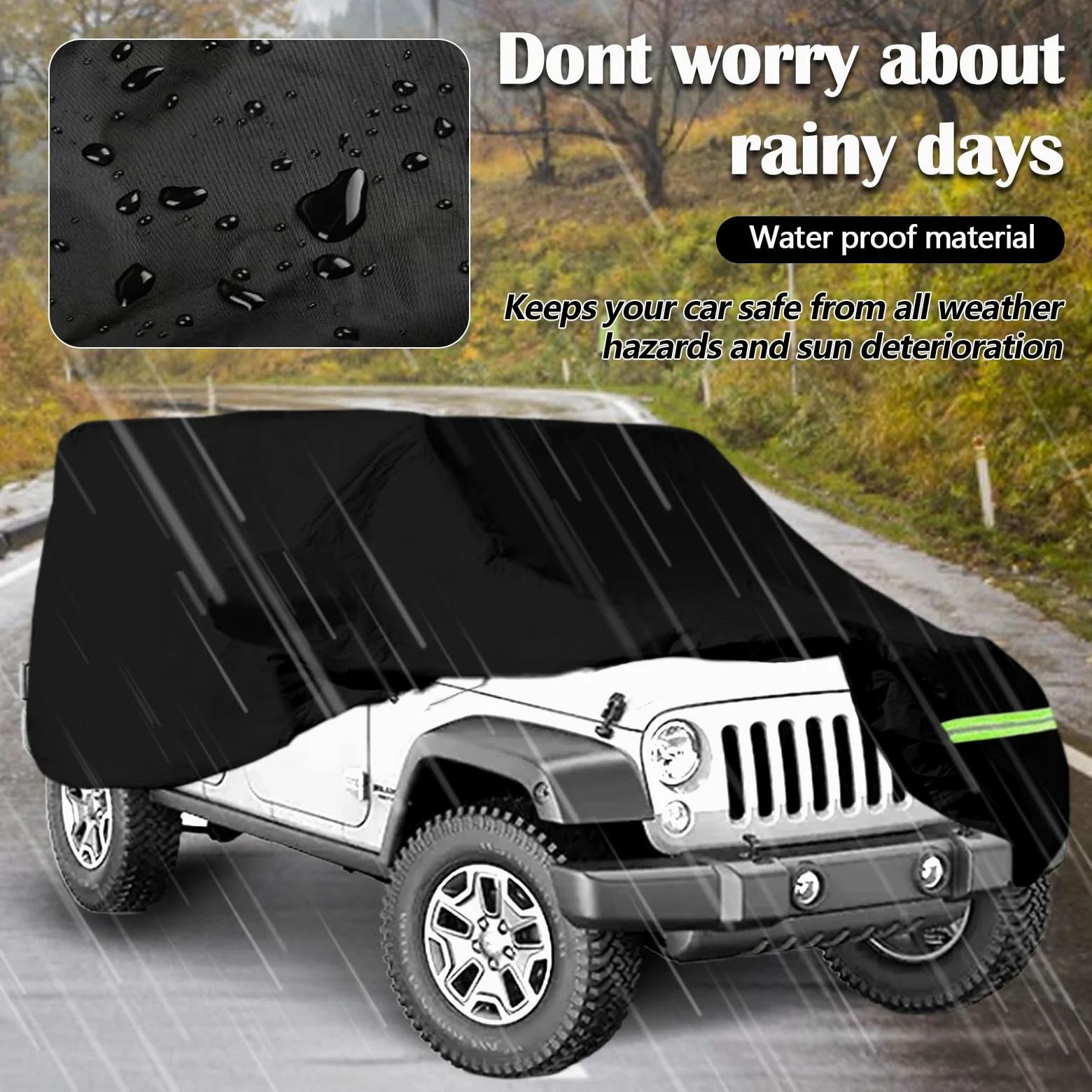 Funda para Coche, Funda Impermeable para Coche para Jeep Wrangler De 4 Puertas, Anti UV, Funda para Coche Interior Y Exterior para Cj Yj Tj Y Jk Funda para Invierno Y Verano para Todo Tipo De Clima