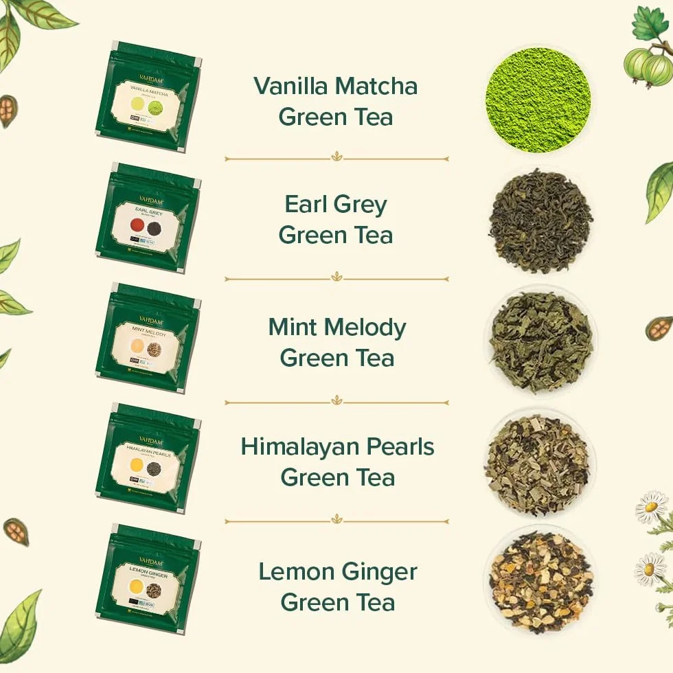 VAHDAM Caja De Regalo Surtida De Té Verde 10 Sabores Sin Gluten Sin OGM Tés Exóticos De Hojas Sueltas