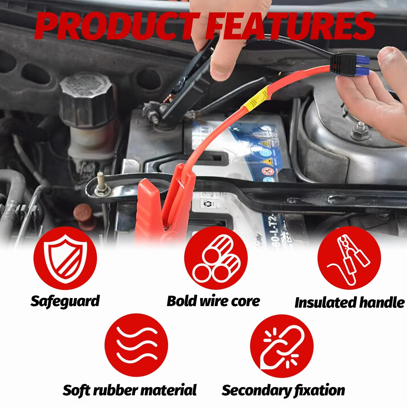 Cable de Arranque de Emergencia Automotriz Portátil, Pinza de Cocodrilo de Repuesto para Arrancador de Batería de Coche 12V, Cables de Abrazadera de Refuerzo Inteligente de Alta Durabilidad
