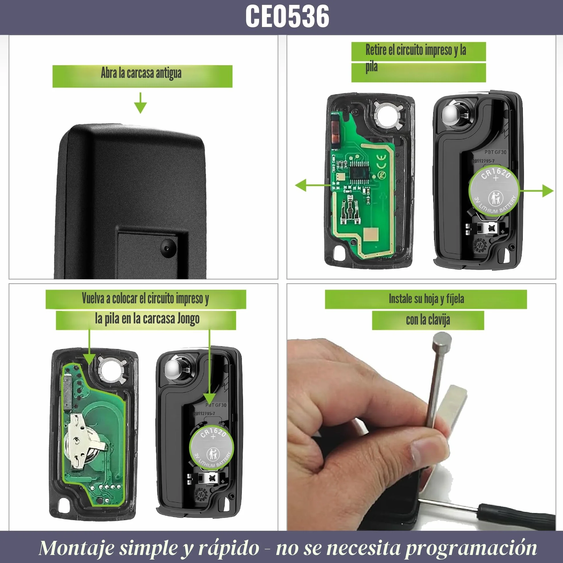 Funda Plip para Llaves Coche Mando a Distancia Compatible con Peugeot 207, 3008, 307, 308, Partner y Citroën C3, DS3, C4, Berlingo