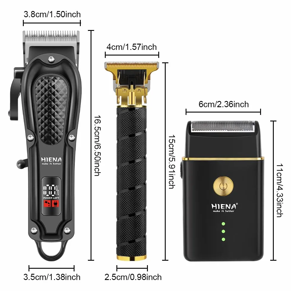 HIENA PRO Maquina de Cortar Pelo Inalámbrico Cortapelos Recortador de Barba Kit Completo 3 Piezas