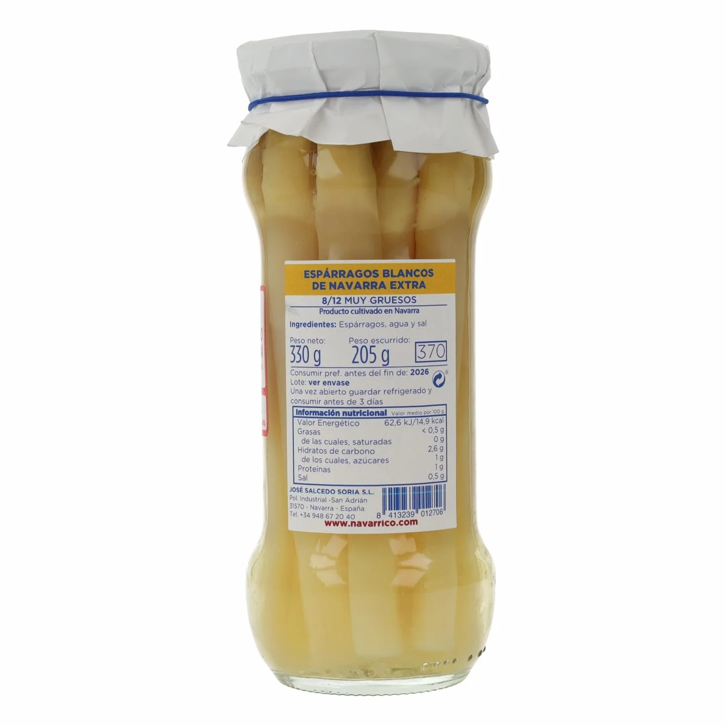 El Navarrico Esparragos blancos de Navarra 8/12 frutos 330g Lote 2 tarros