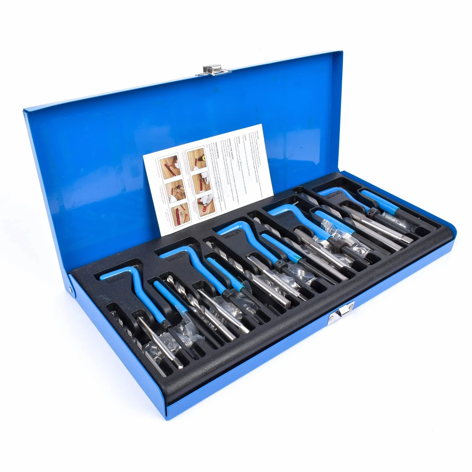 Bisenya Juego de reparación de roscas, 131 piezas, herramientas de reparación de roscas, M5, M6, M8, M10, M12, rosca azul