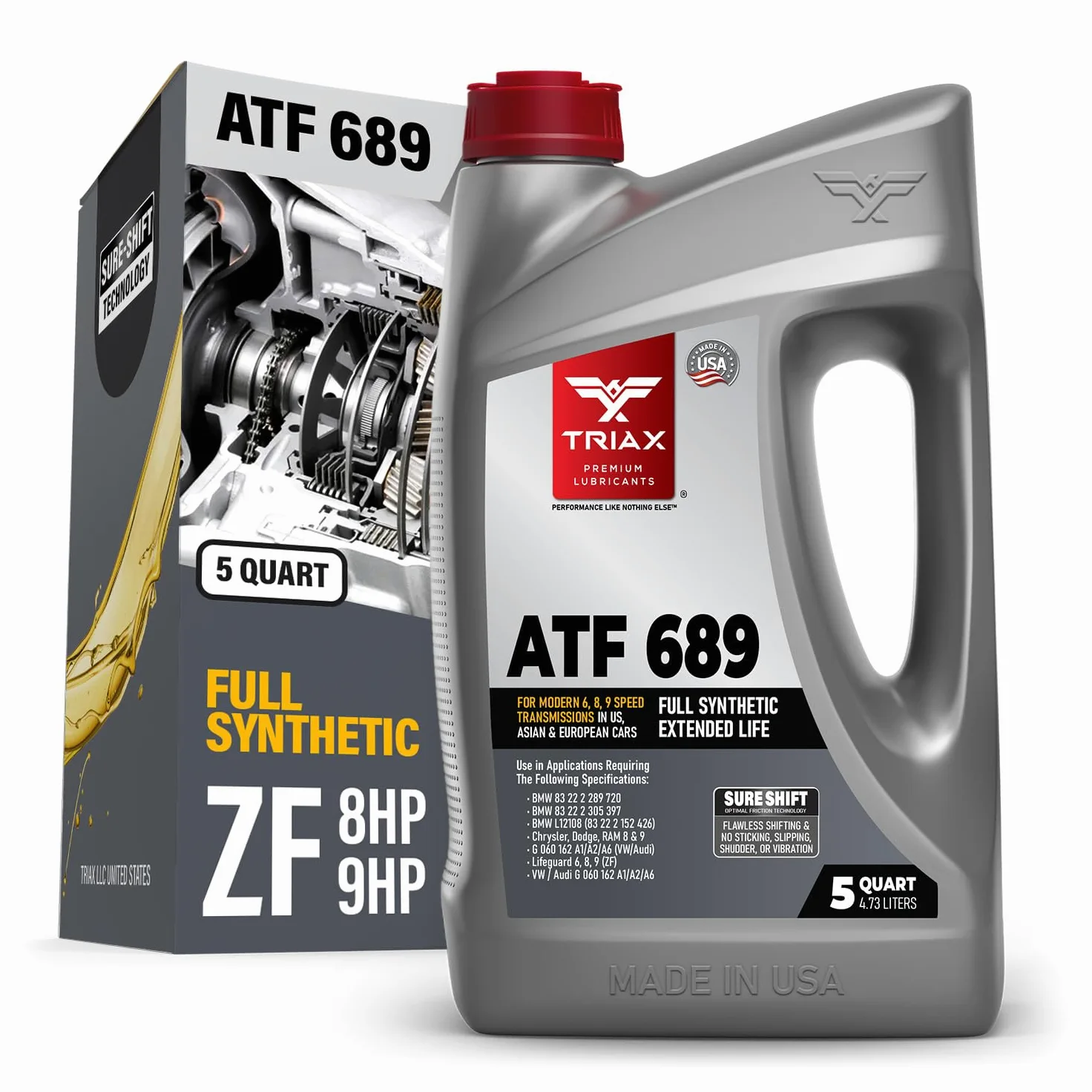 TRIAX ATF 689 Full Synthetic – Para Transmisiones Automáticas ZF 6HP 8HP 9HP – Compatible con Jeep Chrysler Dodge RAM Audi BMW Land Rover Mercedes Benz Porsche y Más – 946 ml (4,73 L (5 Quarts))