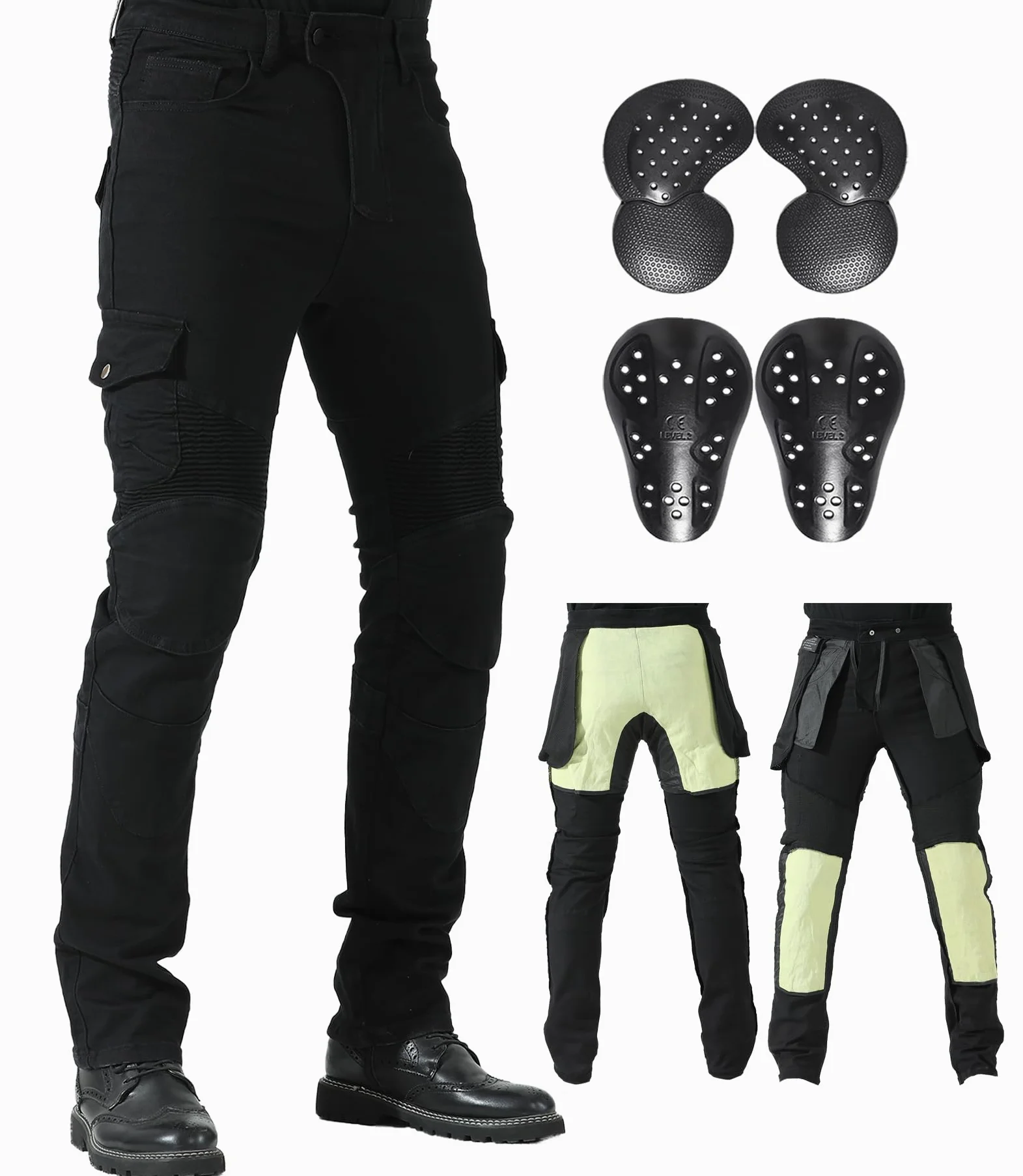 CTBQiTom Pantalón Moto para Hombre con Revestimiento Protector de aramida Pantalón de Moto con Coraza Desmontable CE