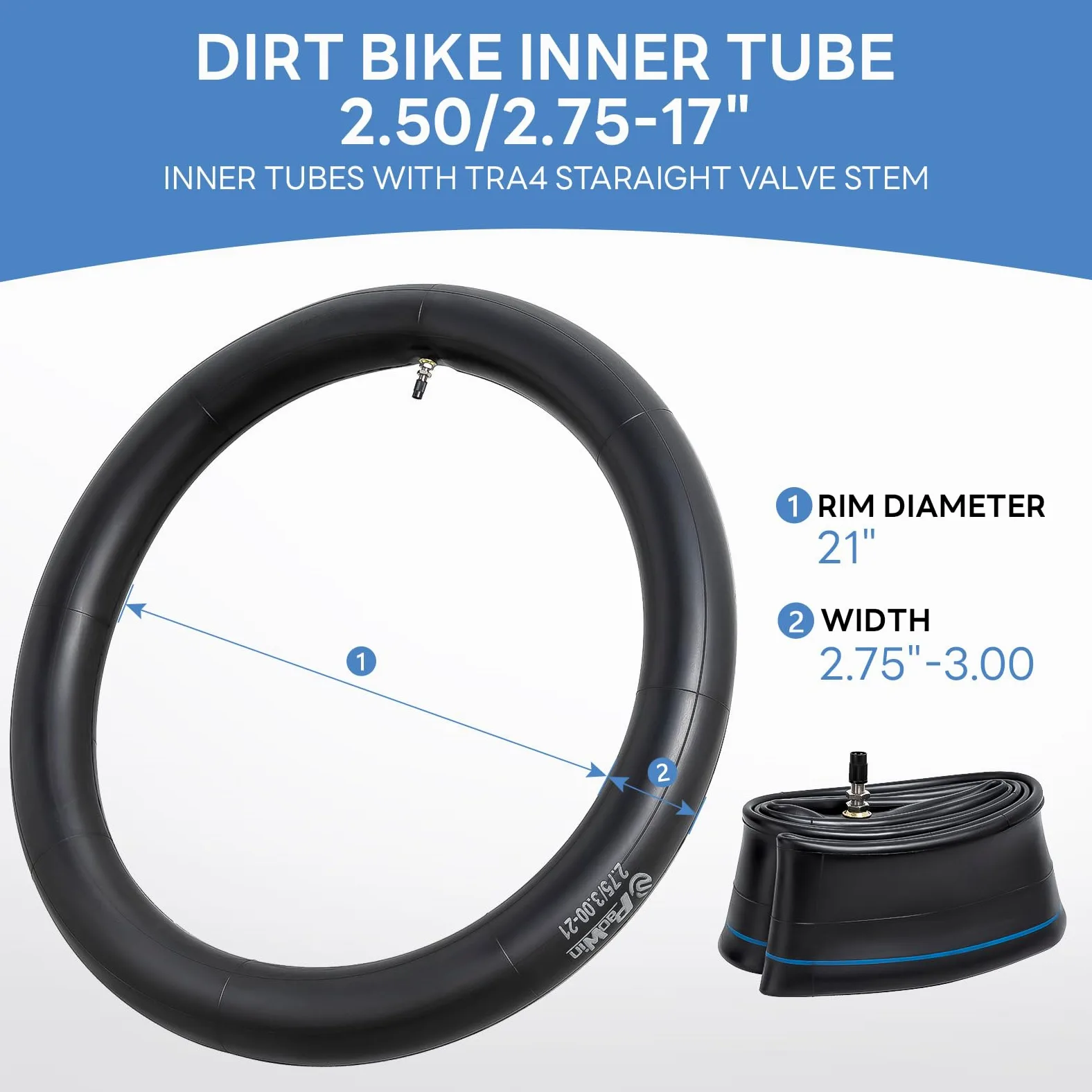 2 unidades 2,75/3,00 – 21 (80/100-21) cámaras de aire para motocicleta TR4 Dirt Bike Premium de repuesto para motocicleta de carga pesada, compatible con neumáticos delanteros y traseros de