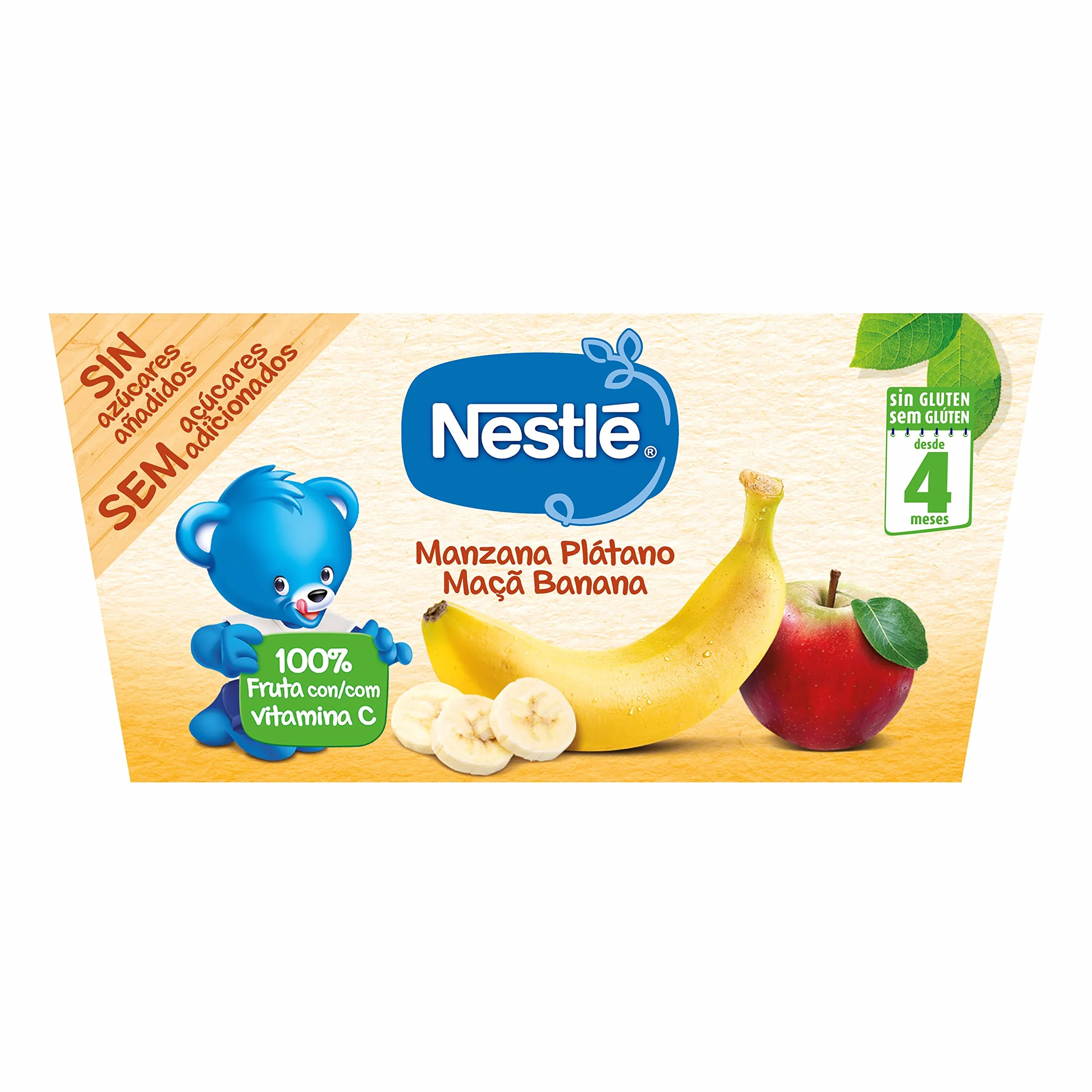 NESTLE Puré Manzana Plátano, desde 4 meses, Pack de 6 (4x100g)