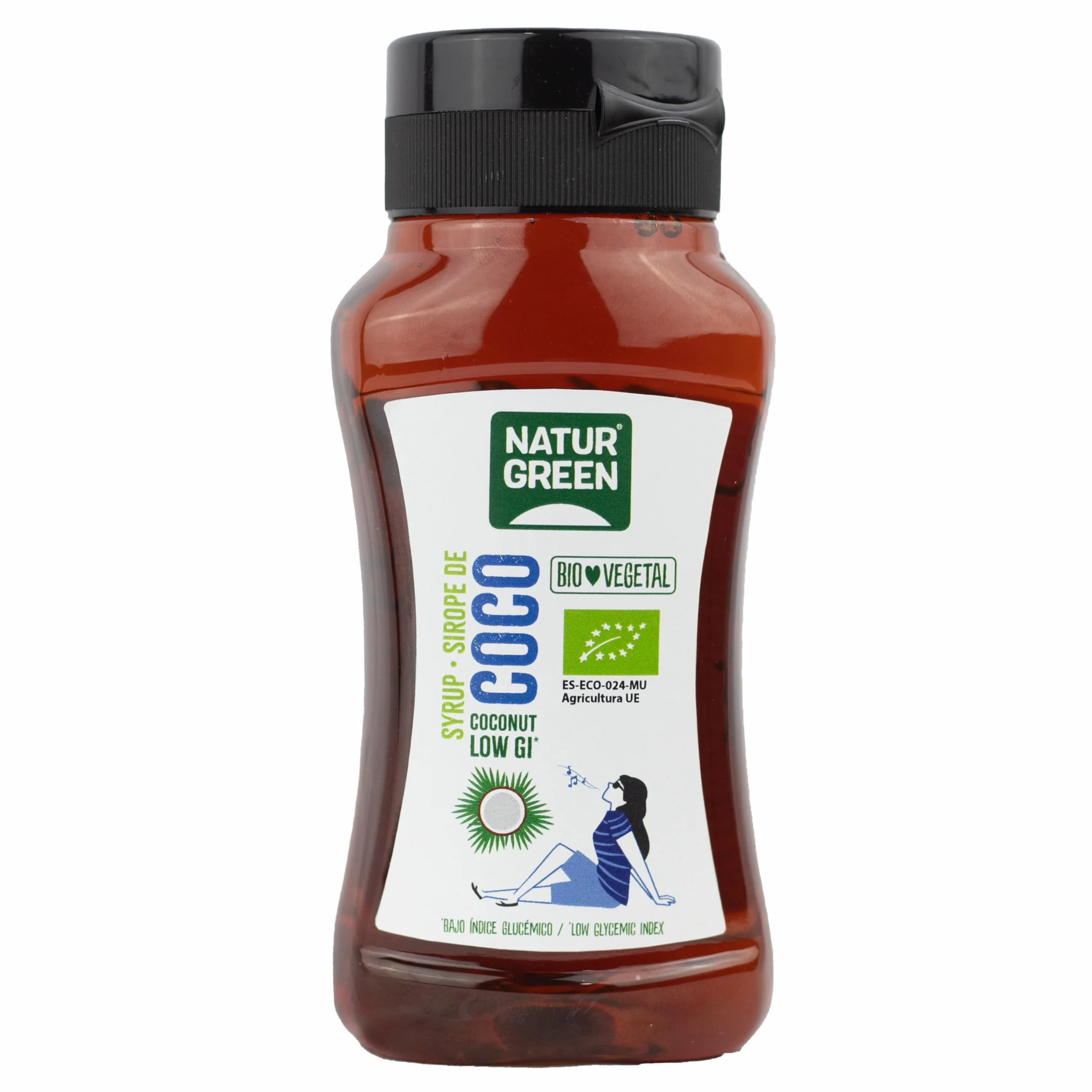 NaturGreen Sirope de Coco BIO Jarabe de Coco Dark Ecológico Bajo Índice Glucémico Edulcorante Vegano Sin Gluten - 255 ml/350g