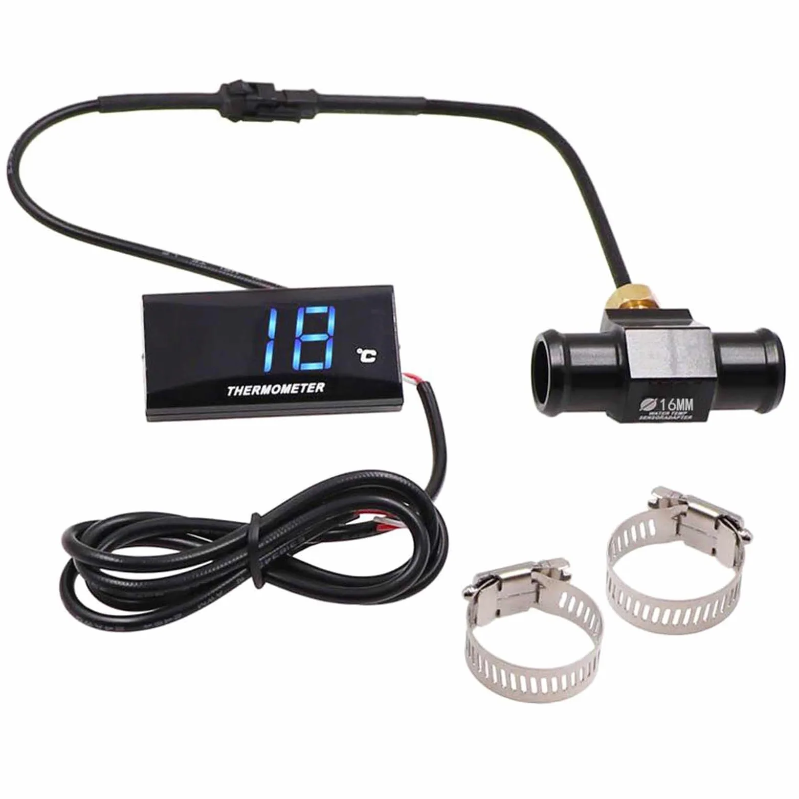 Termómetro digital de temperatura de agua de motocicleta, adaptador de sensor de temperatura de sonda de metal Adecuado universalmente para motocicletas (18 mm)