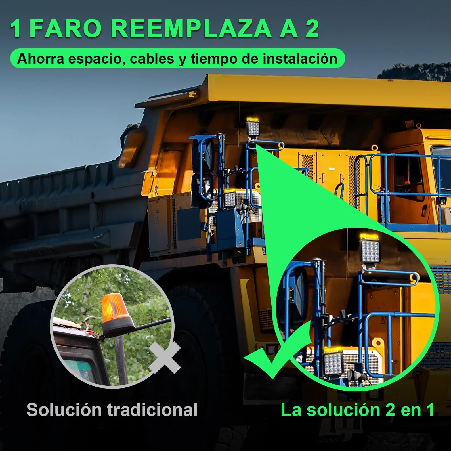 2x Faros de Trabajo LED con Luz de Advertencia (10 Modos), 18W 12V 24V Foco Adicional para Tractor, Camión y Excavadora, IP68 Impermeable y Resistente al Barro, 2 en 1 Luz de Marcha Atrás