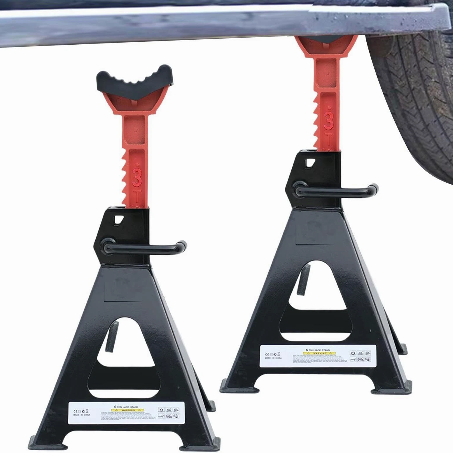 Caballetes 3 Toneladas Soporte de Gato Ajustable en Altura 3 y 6 t Trabajo | Soporte Altura Ajustable para Remolque Camiones Automóvil Cortacésped SUV Motocicleta Tractor Reparación Garaje