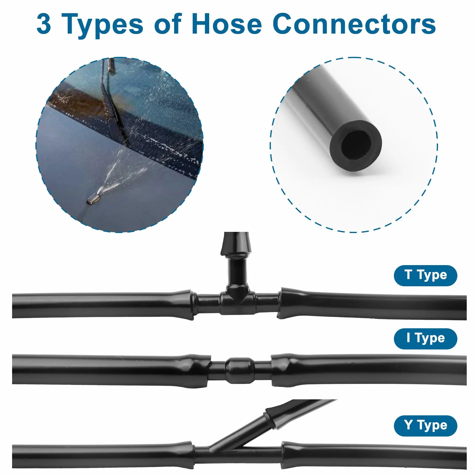 Kit de 3 m Manguera Limpiaparabrisas Coche con 30 Conector de Manguera (Tipo Y, I, T), Manguera Limpiaparabrisas 4mm Universal Kit Reparación Limpiaparabrisas para Sistema Lavaparabrisas Coche
