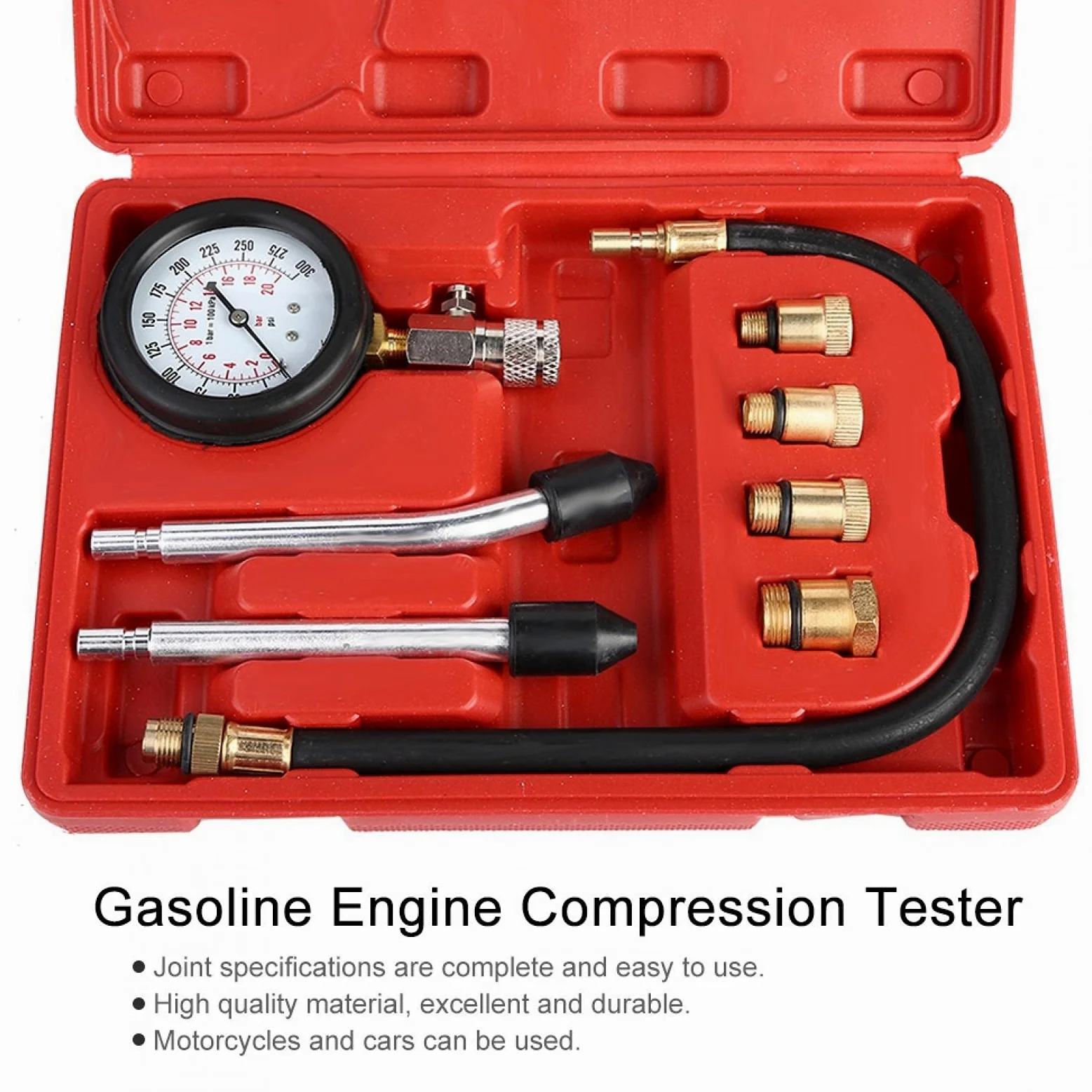 Kit de comprobador de compresión de motor, kit de prueba de presión de combustible, kit de medidor de comprobador de compresión de motor de gasolina, kit de prueba automotriz de cilindros de motor d