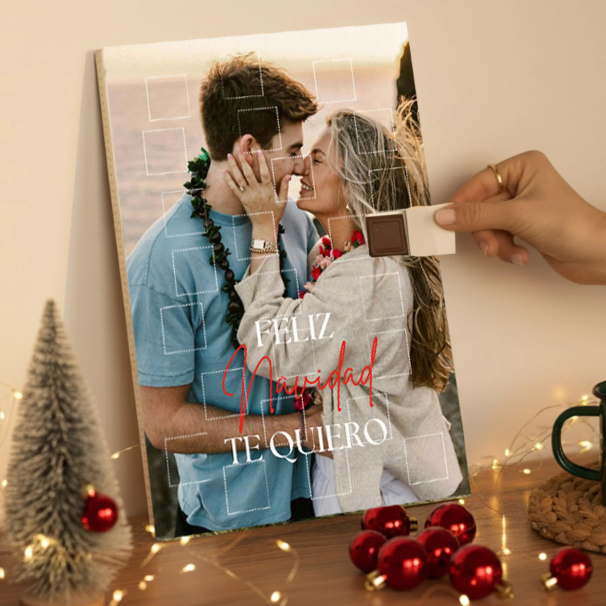 Calendario de Adviento Personalizado con Foto y 24 Chocolates Premium para Parejas y Familias