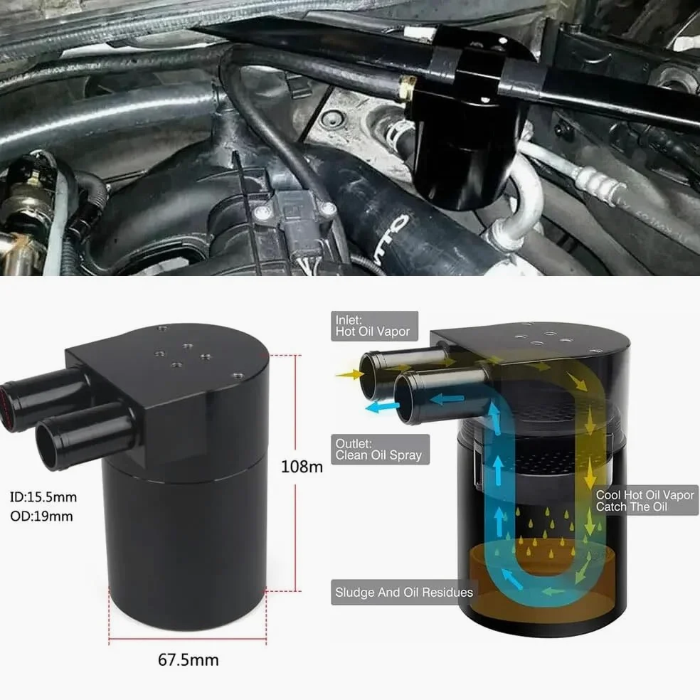 Kit de tanque de depósito de lata de captura de aceite con manguera de radiador de silicona, Compatible con Bmw N20/N26 (negro) depósito de dirección asistida