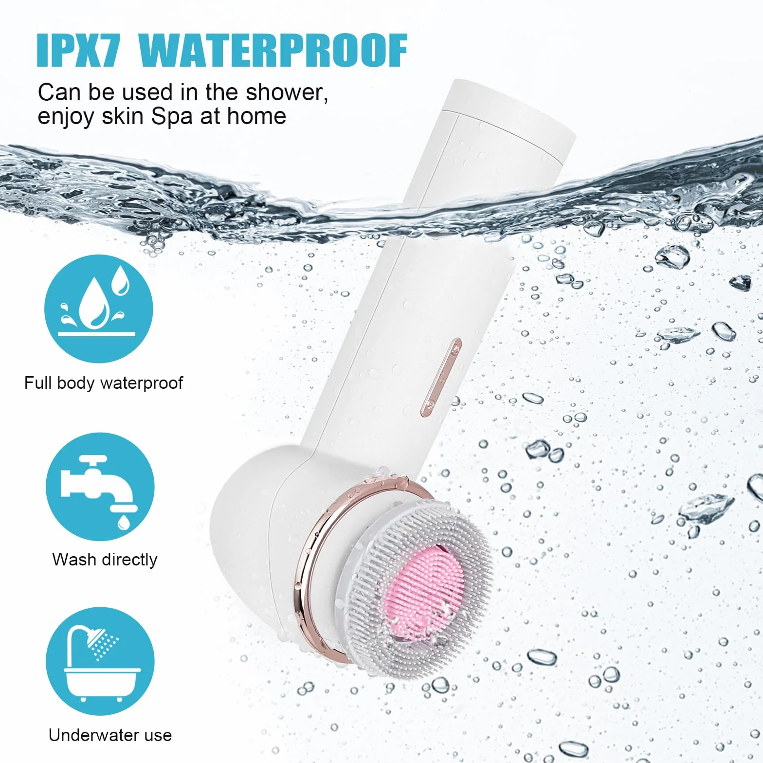 MYCARBON Cepillo Limpiador Facial Eléctrico 2500 mAh Recargable IPX7 Impermeable FCD4 Blanco