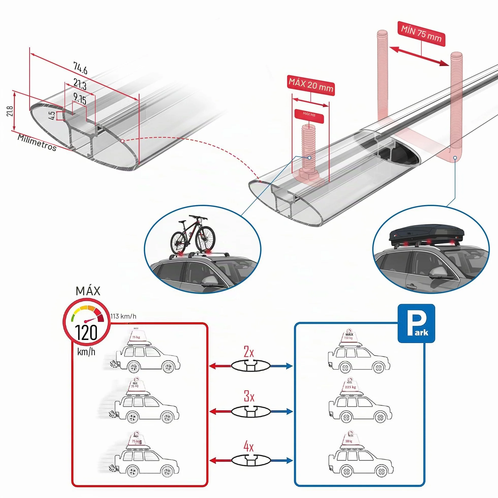 Compatible con Audi Q3 (8U) 2012-2018 Barras de techo ACE-2 Portaequipajes Barras Transversales GRIS