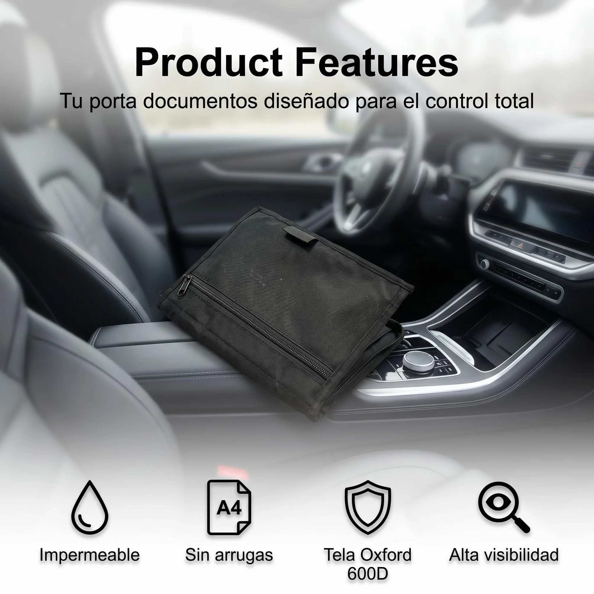Organizador de Coche para Guanteras, Carpeta Portadocumentos con Múltiples Bolsillos para Manuales y Tarjetas, Estuche de Almacenamiento para Documentación del Vehículo, Negro