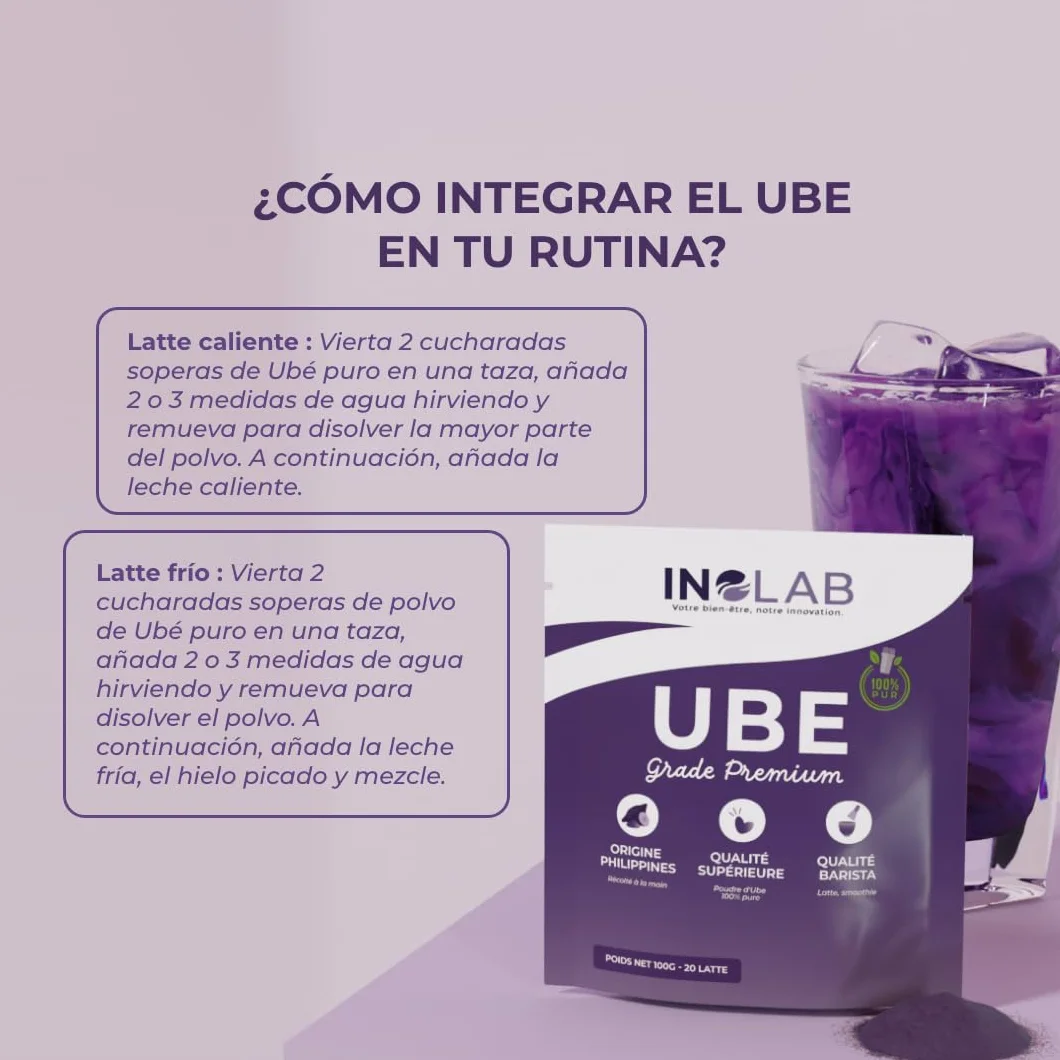 Inolab Polvo de Ube 100% Puro Superalimento para Latte, Postres y Smoothies 100 g