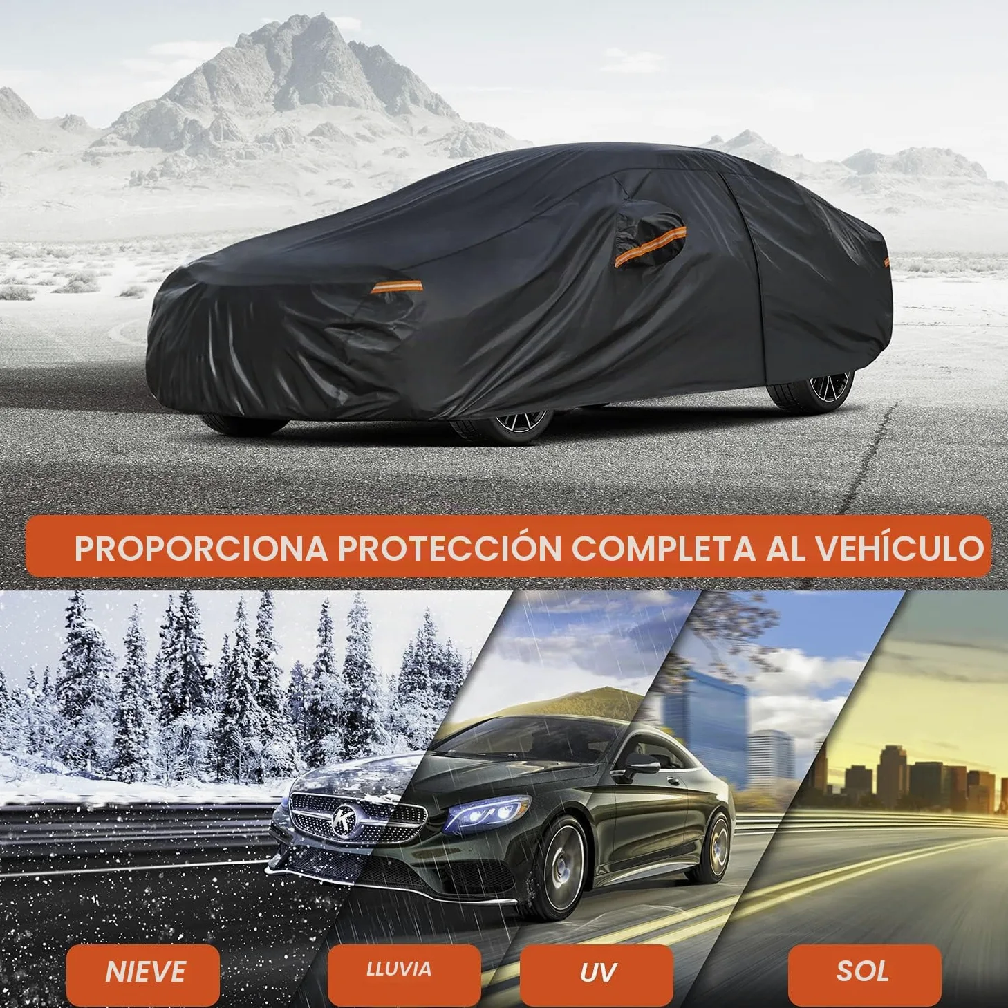 Kayme Funda Coche Exterior, Compatibles con Mercedes-Benz Clase C Sedán W204/W205/W206/C180/C200/C220 (2007-2025), Cubierta para Coche Impermeable Transpirable Anti-UV Antipolvo de 7 Capas.