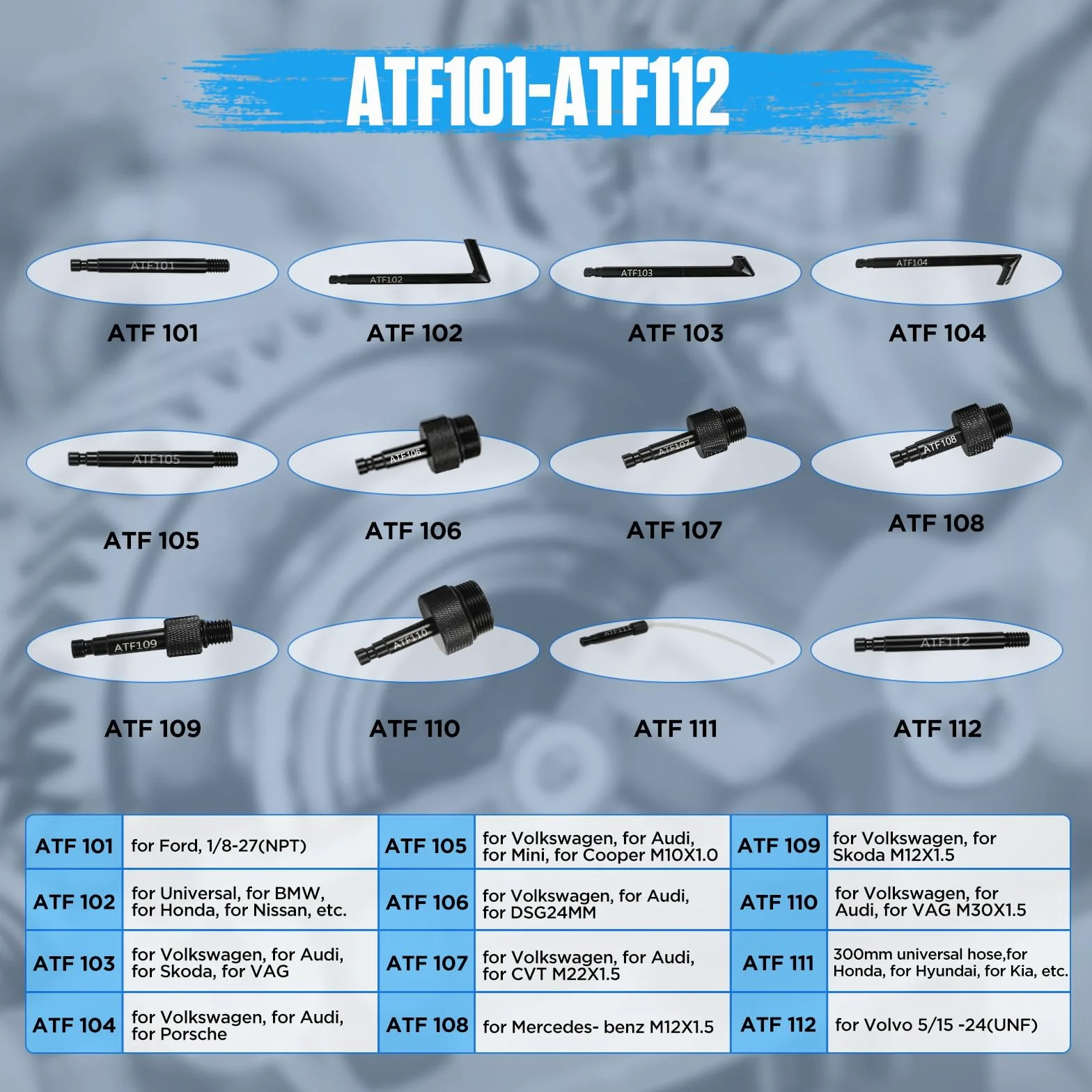 27 Piezas Adaptador ATF de Llenado de Líquido de Transmisión, PARAOUTIL Juego de Adaptadores ATF Automático/Manual Conector Recarga de Líquido Compatible con Mercedes-Benz,con VW, con Ford etc