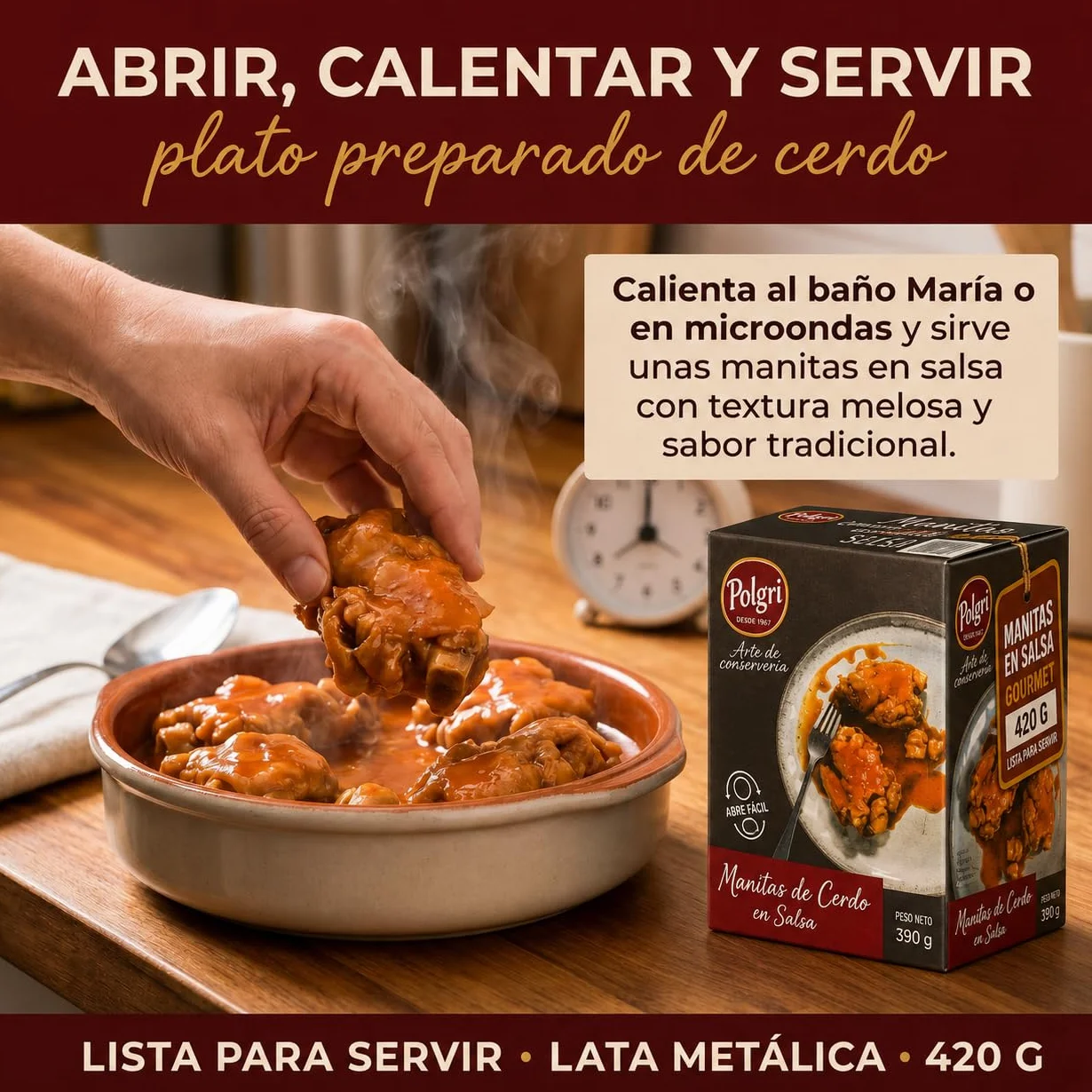 POLGRI Manitas de Cerdo en Salsa 420 g x 3 Latas Receta Tradicional La Mancha Colágeno Natural