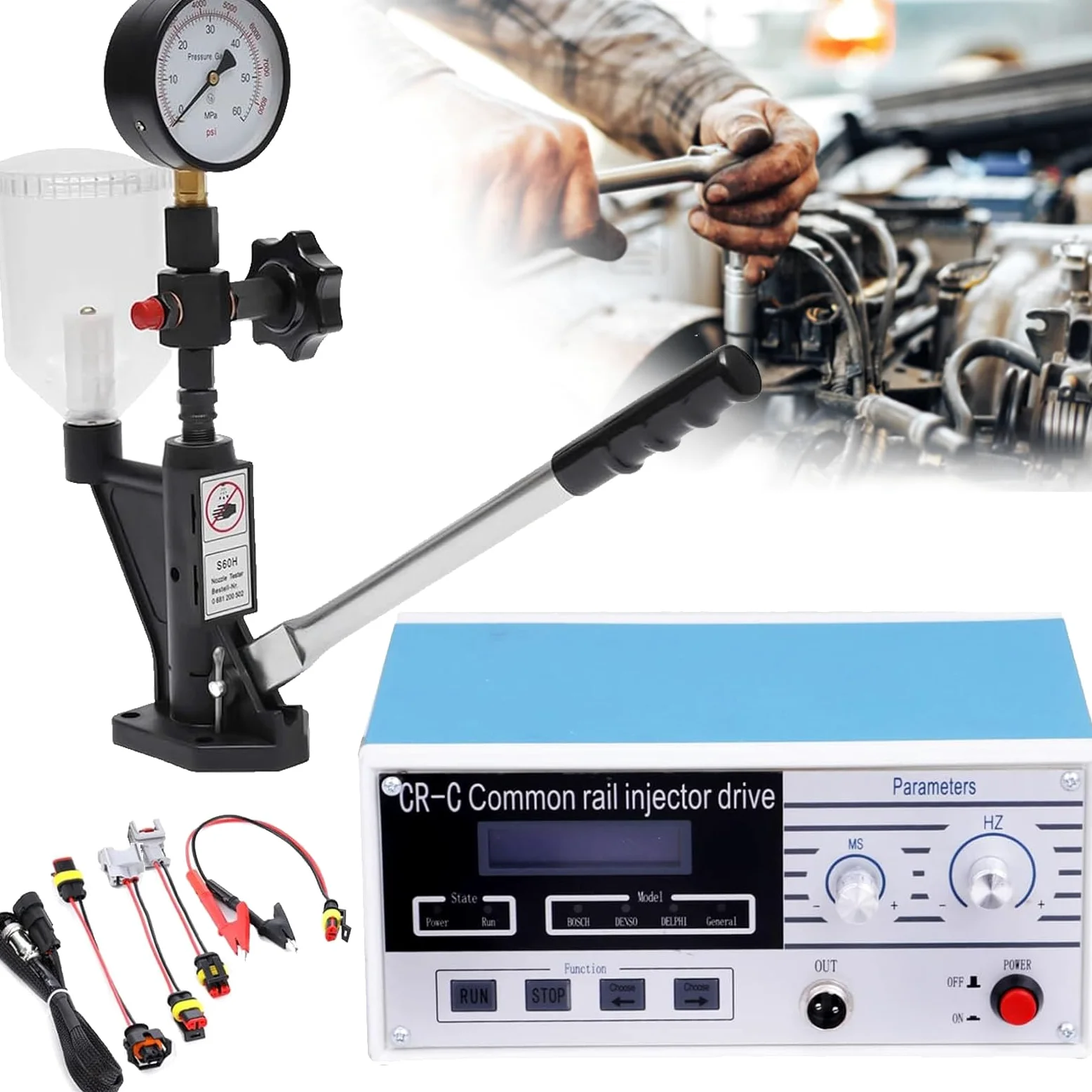 Tsampa CR-C Comprobador de inyectores diésel multifunción común para Bosch Common Rail Injektor Tester + Diesel Inyector Inyector Tester 110-220V Combinación Herramienta