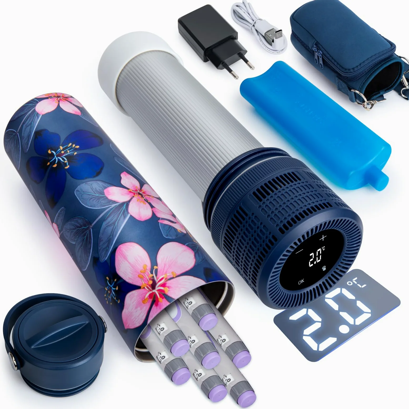 YOUSHARES Bolígrafos de Insulina Estuche de Viaje Enfriador con Indicador de Temperatura, Taza Refrigerada de Insulina de Acero Inoxidable 304