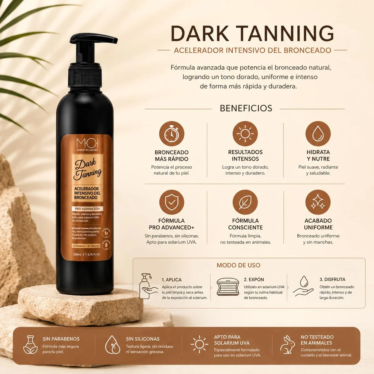 MOI Profesional DARK TANNING Acelerador intensivo del bronceado Solarium 200ml