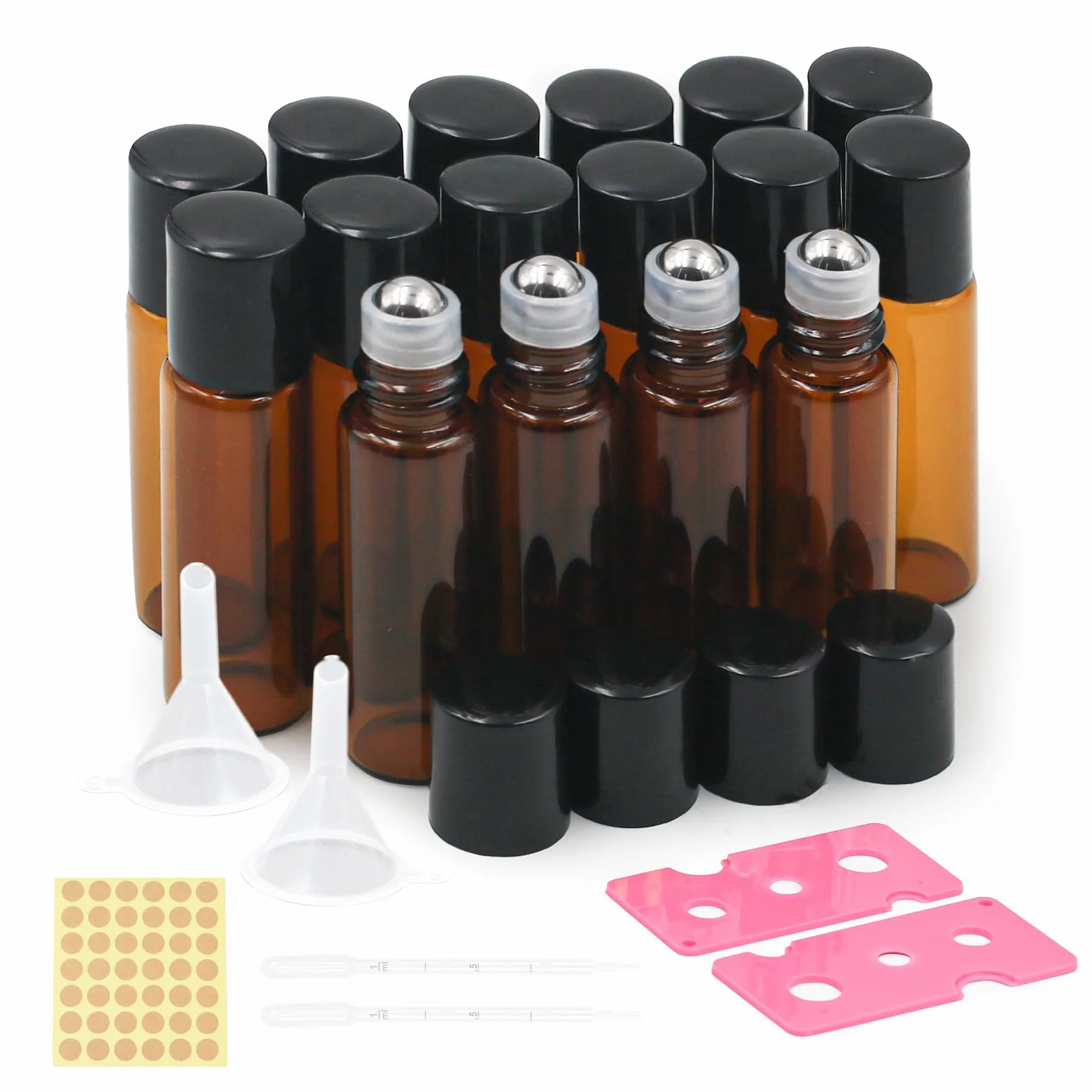 Roll On Aceites Esenciales 5ml Botellas Rollon Cristal Rellenable Perfume Roll on con Bola de Acero Inoxidable 16 pcs