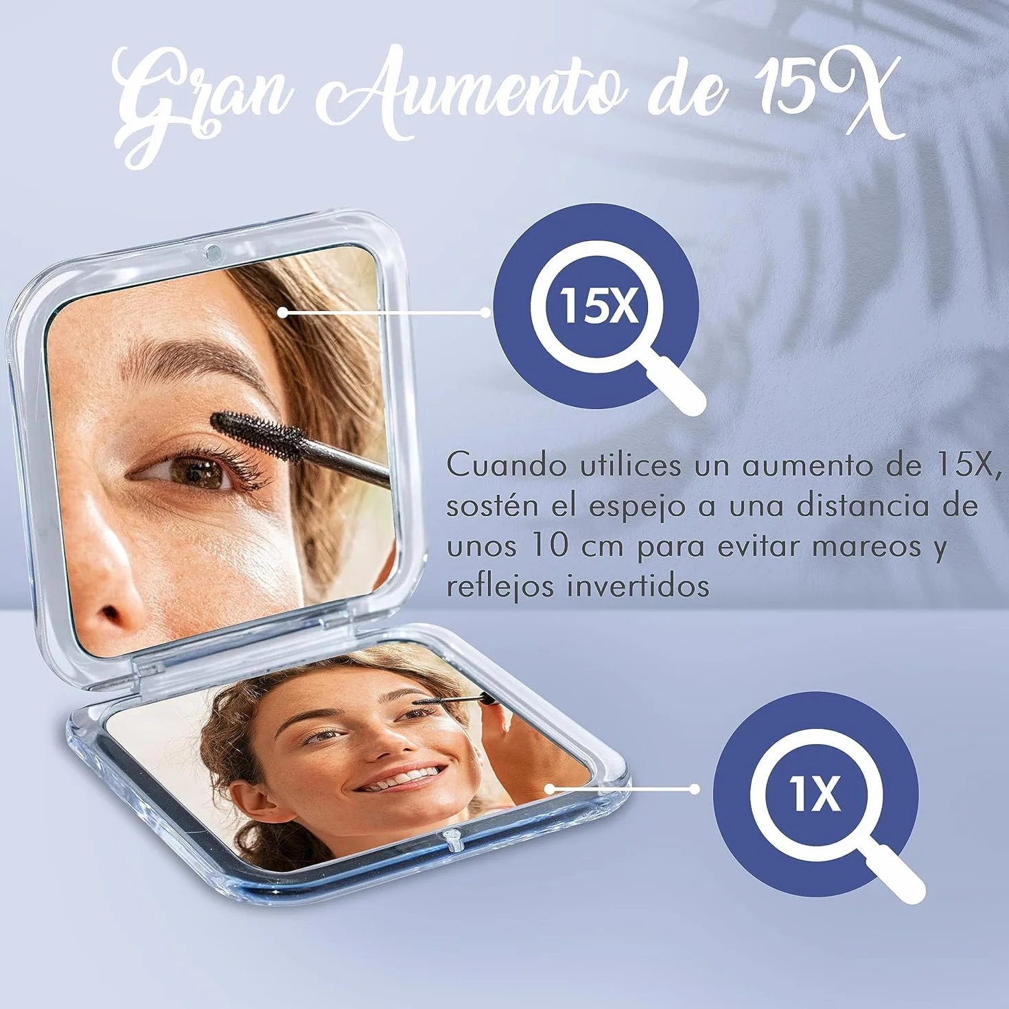 Mirrorvana Espejo de Bolsillo con Aumento 15X Plegable Portátil Maquillaje Plata