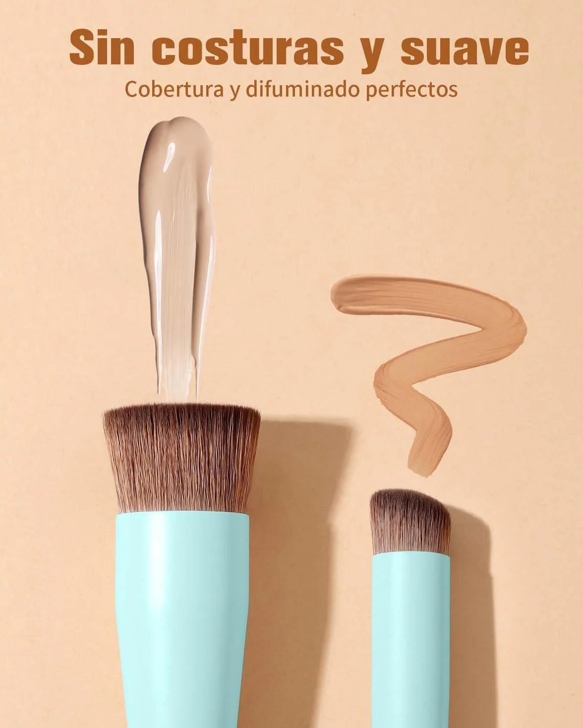 EIGSHOW Brocha de Maquillaje Doble Punta Base y Corrector, Vegana Libre de Crueldad D110 Cian