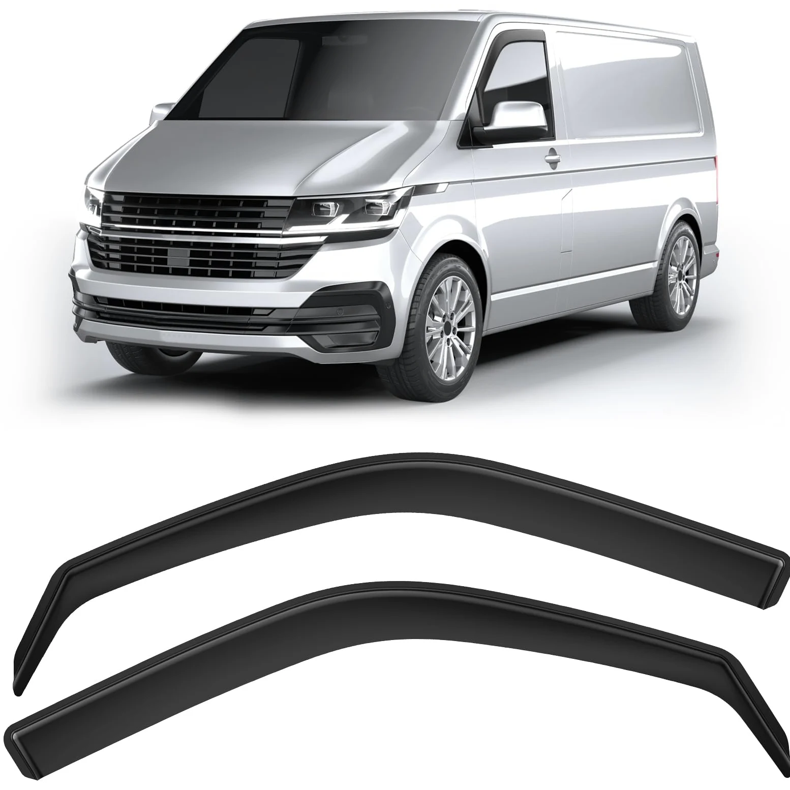 GEARMONSTER Deflectores de viento compatibles con Volkswagen T5 2003 – 2015 y T6 a partir de 2016 en adelante, 2 unidades, color negro