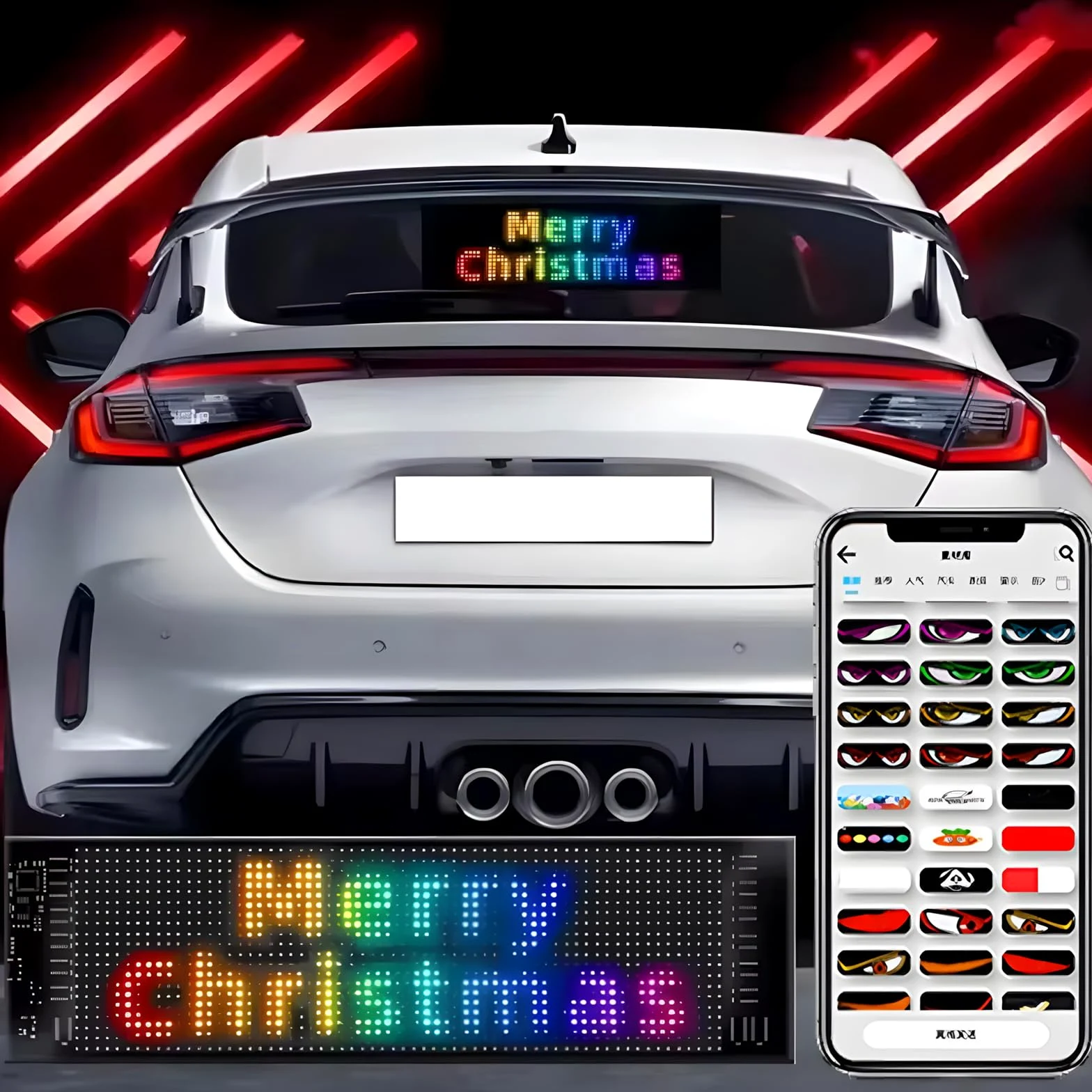 2pcs 192mmx1330mm,Luces LED para Camión y Coche, Pantalla LED Flexible Programable Grande para Coche, Ojos LED para Coche, Lámpara de Ojos Coloridos, Pantalla Suave con Control Aplicación Coches