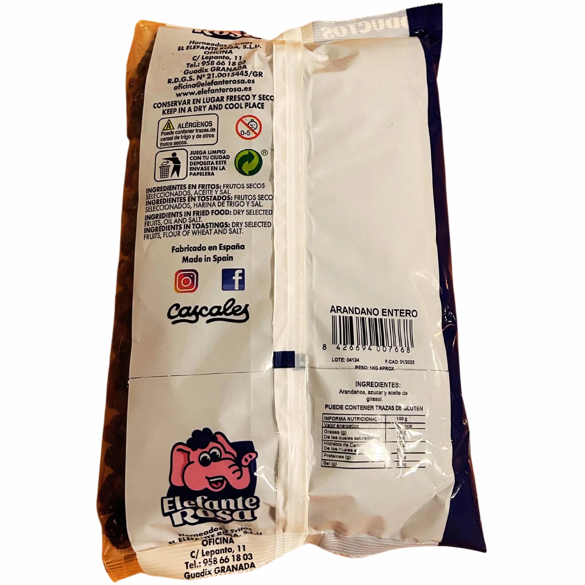 Arándanos Rojos Deshidratados El Elefante Rosa 1Kg Snack Natural