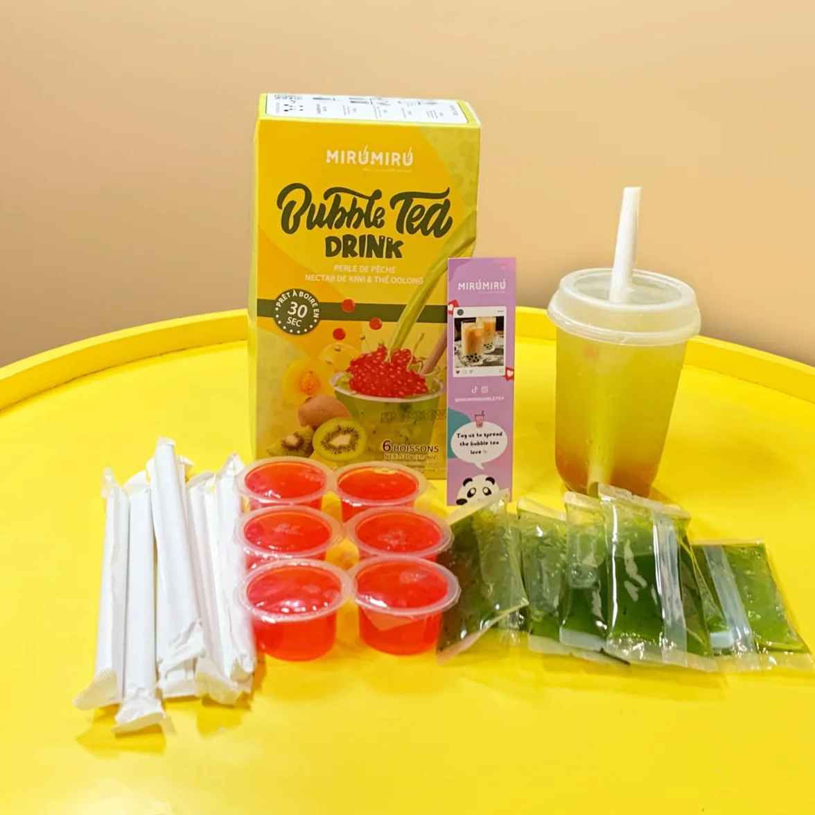 Kit de Bubble Tea MiruMiru con Perlas de Mango y Néctar de Fruta de la Pasión con Té Oolong para 2 Bebidas