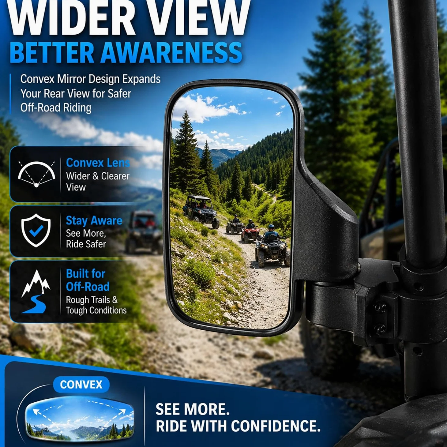 Espejo retrovisor UTV for Can-Am Defender 800 2019-2025, espejo ajustable plegable, espejos laterales, se adapta a jaula antivuelco de 1,75 a 2 pulgadas