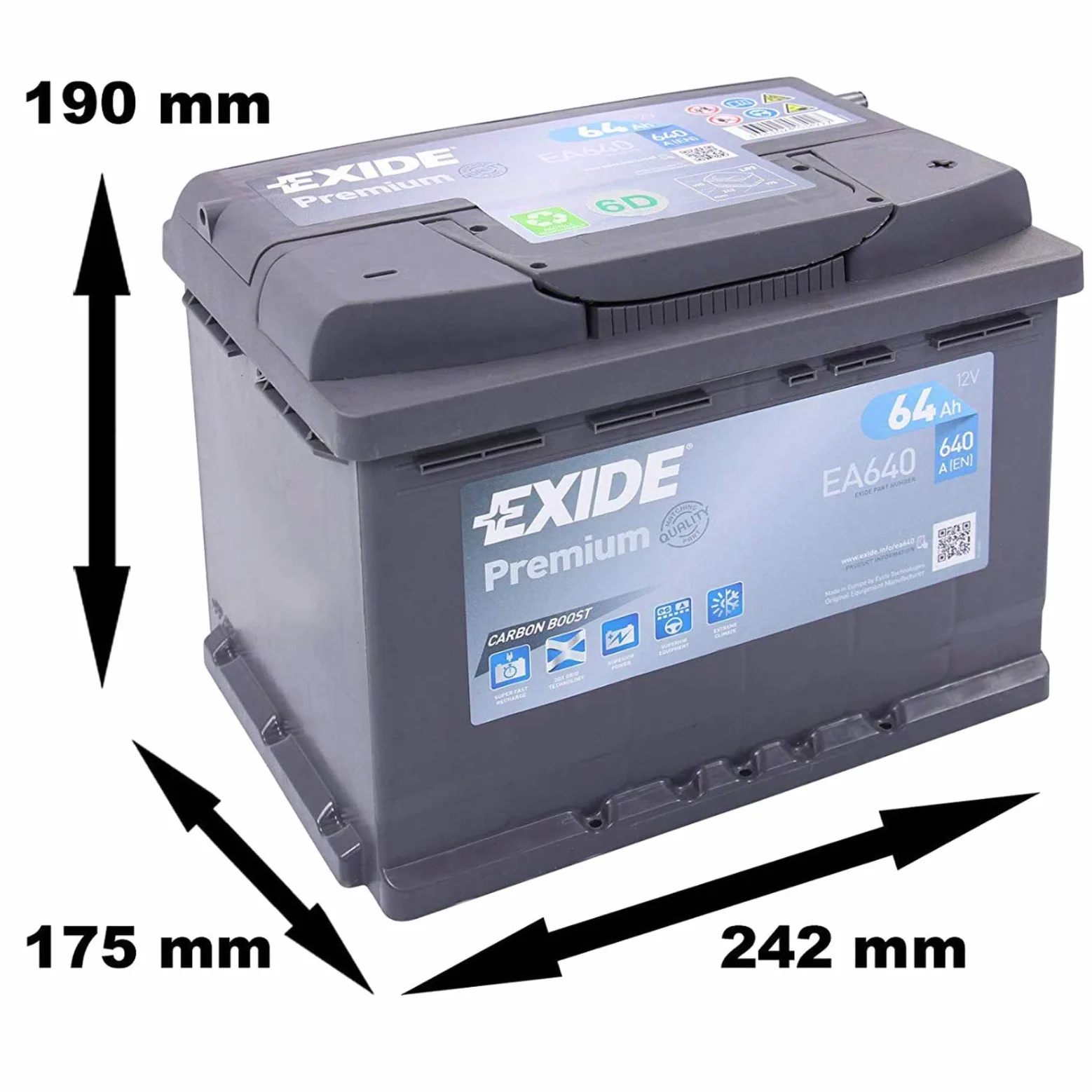 Exide EA640 - Batería de coche con polo positivo a la derecha, 640 A, 12 V