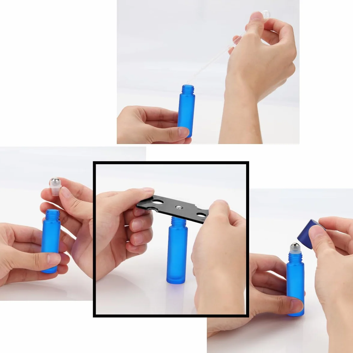 Juego de 9 botellas de cristal de 10 ml para aceite esencial con rodillo de acero inoxidable