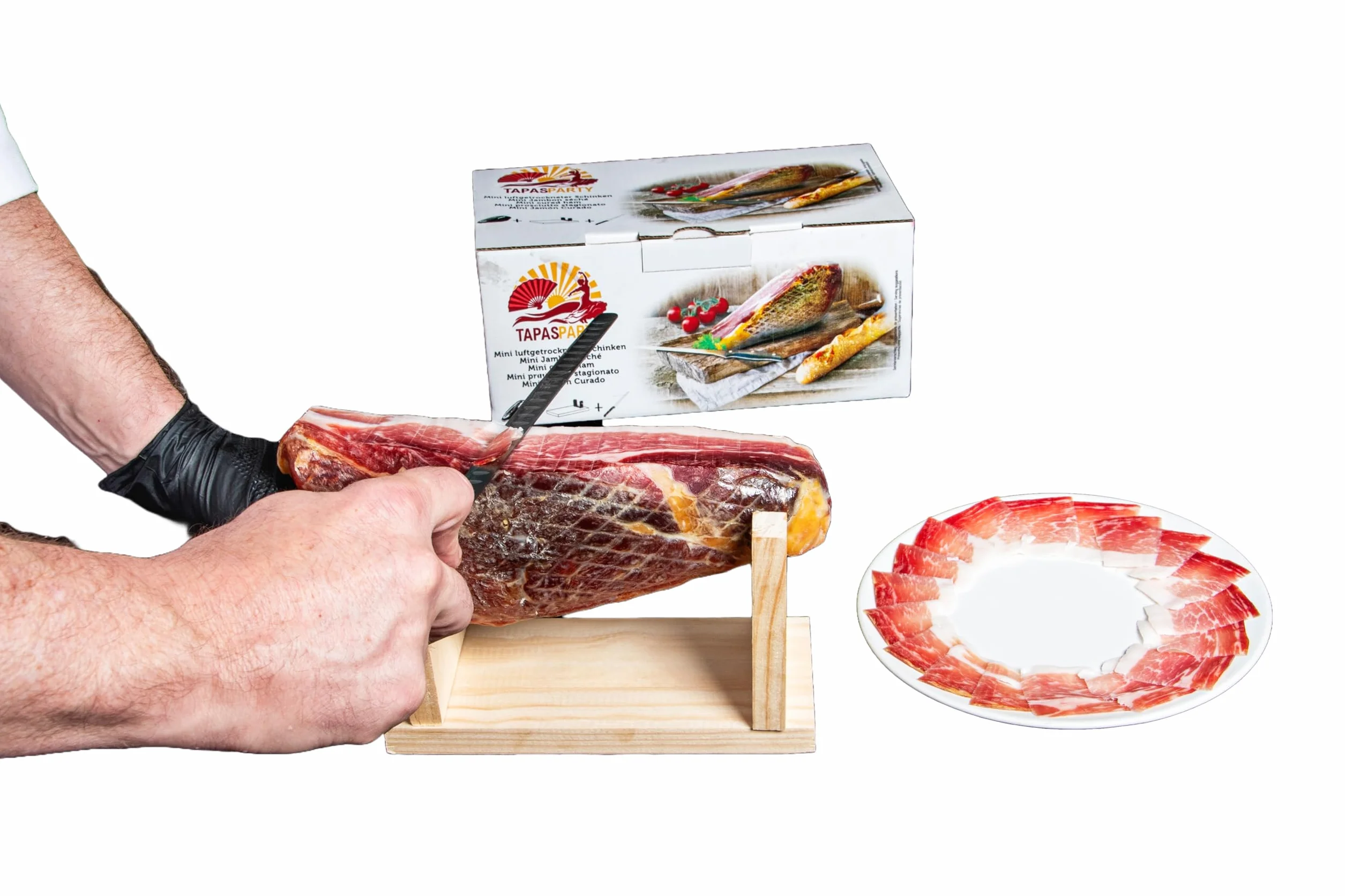 Set Gourmet Jamón Serrano 1 kg con Jamonero y Cuchillo Profesional