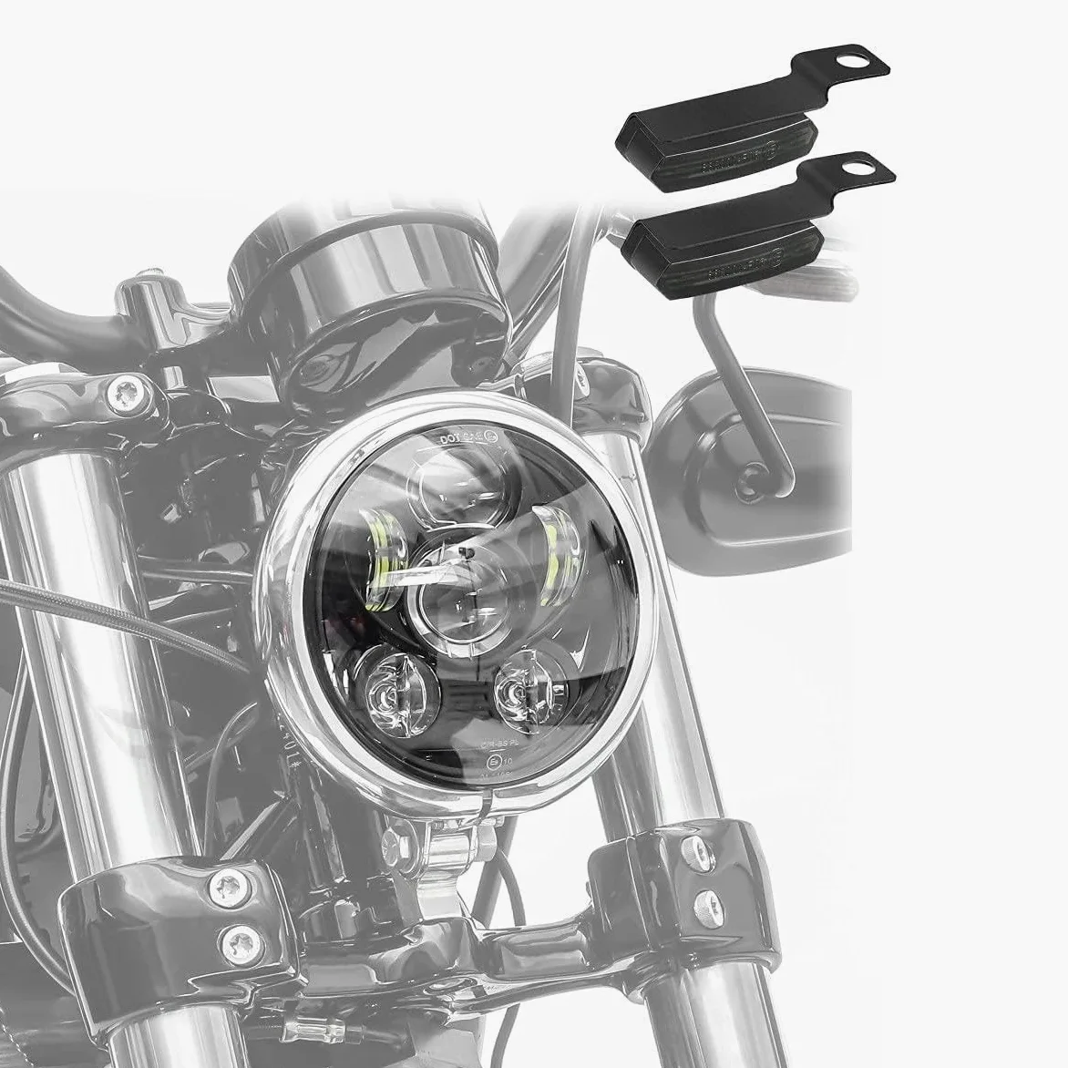 Set Faro LED Moto 7" Negro + LED Intermitentes Manillar Moto XS Tintado