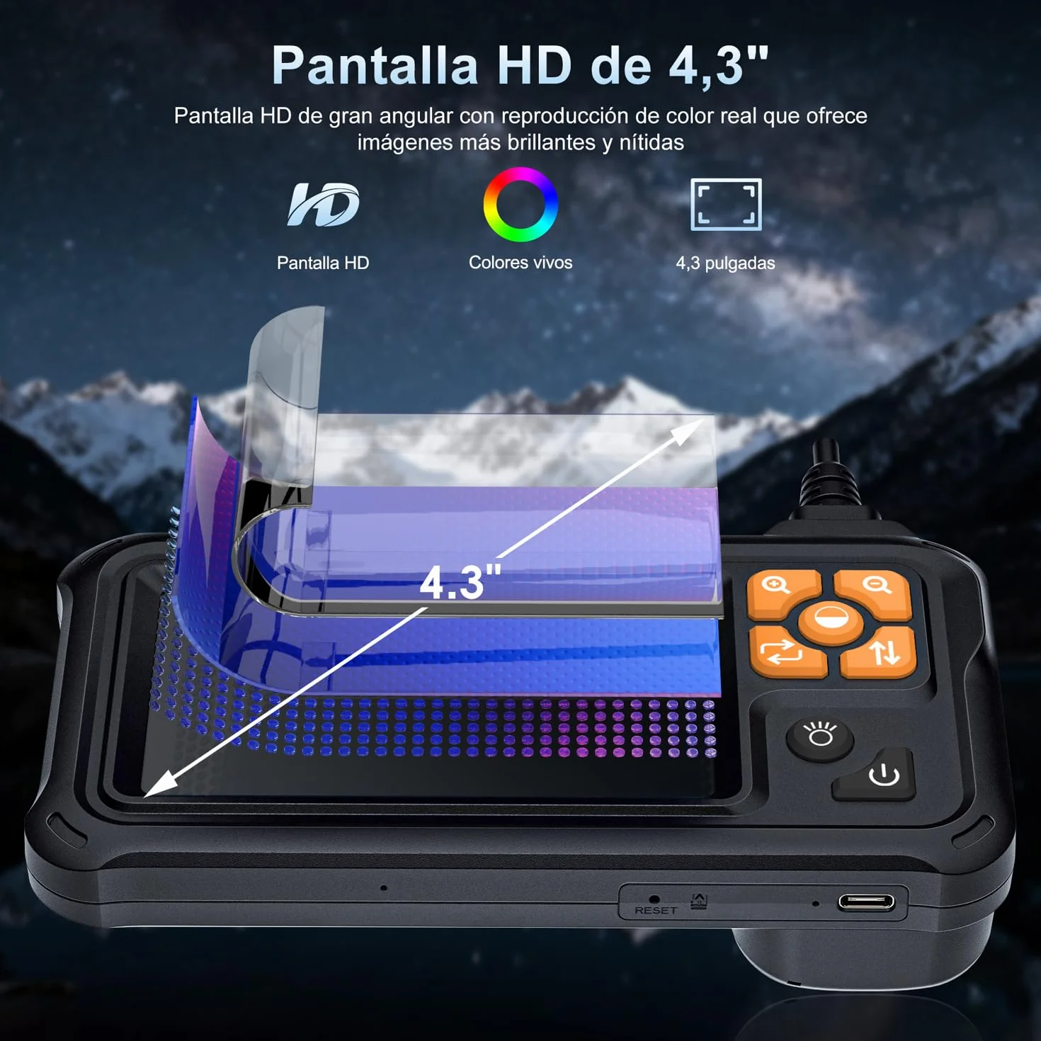 SKYBASIC Endoscopio Cámara de Inspección, 4.3" IPS 1080P HD Cámara de Inspección Boroscopio con 8 LED, Camara Inspeccion Tuberias Impermeable IP67, para Automóviles, Paredes y Desagües（20M）