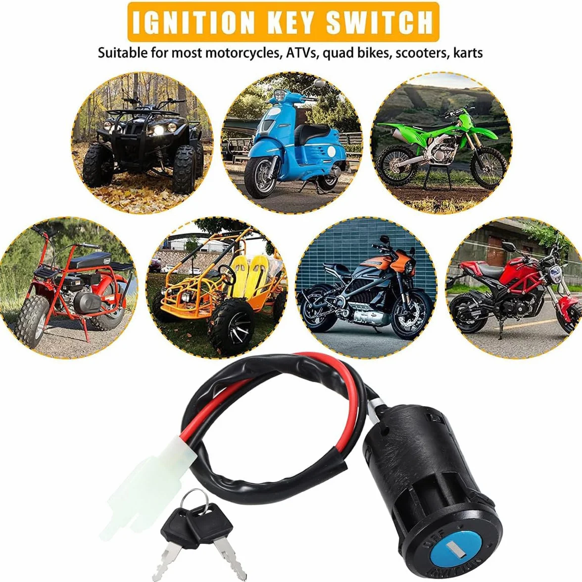 Greluma 1 Pieza Interruptor de llave de encendido de 2 cables para motocicleta Taotao Sunl ATV Quad Dirt Pocket Bike Scooter eléctrico