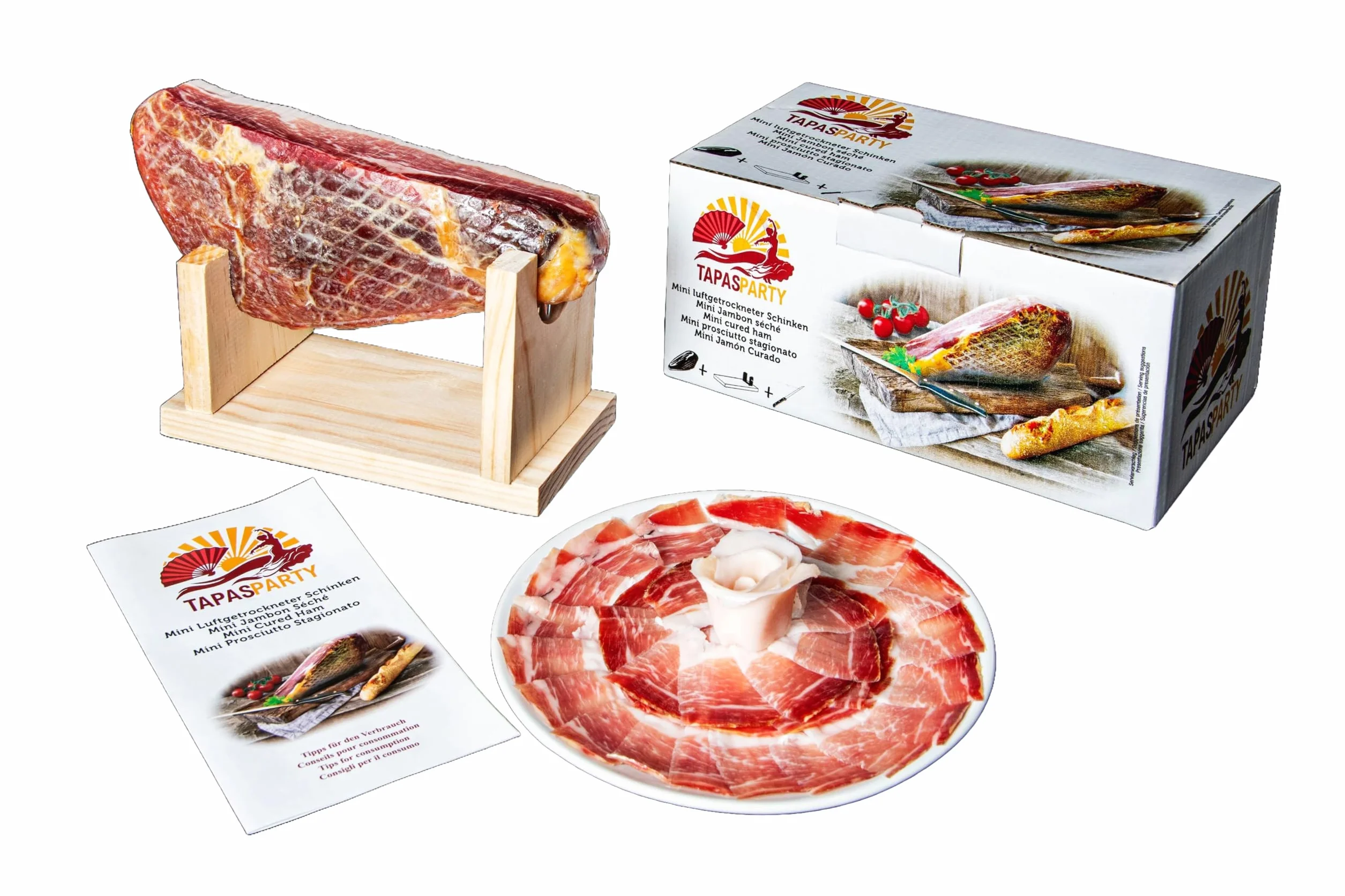 Set Gourmet Jamón Serrano 1 kg con Jamonero y Cuchillo Profesional