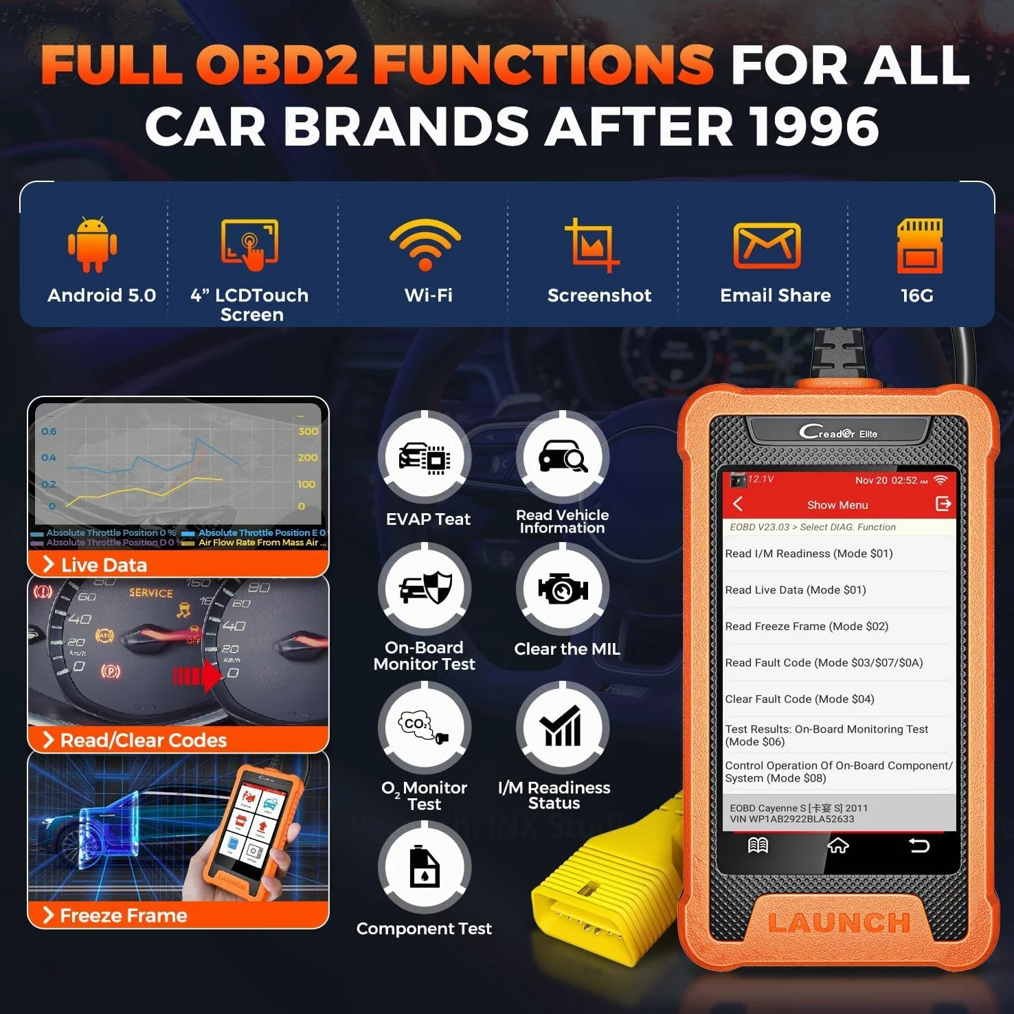LAUNCH X431 OBD2 Diagnosis Coche de Todo el Sistema para Landrover para Jaguar con 31+ Función de reinicio, Control Bidireccional Codificación de ECU en Línea, Actualización